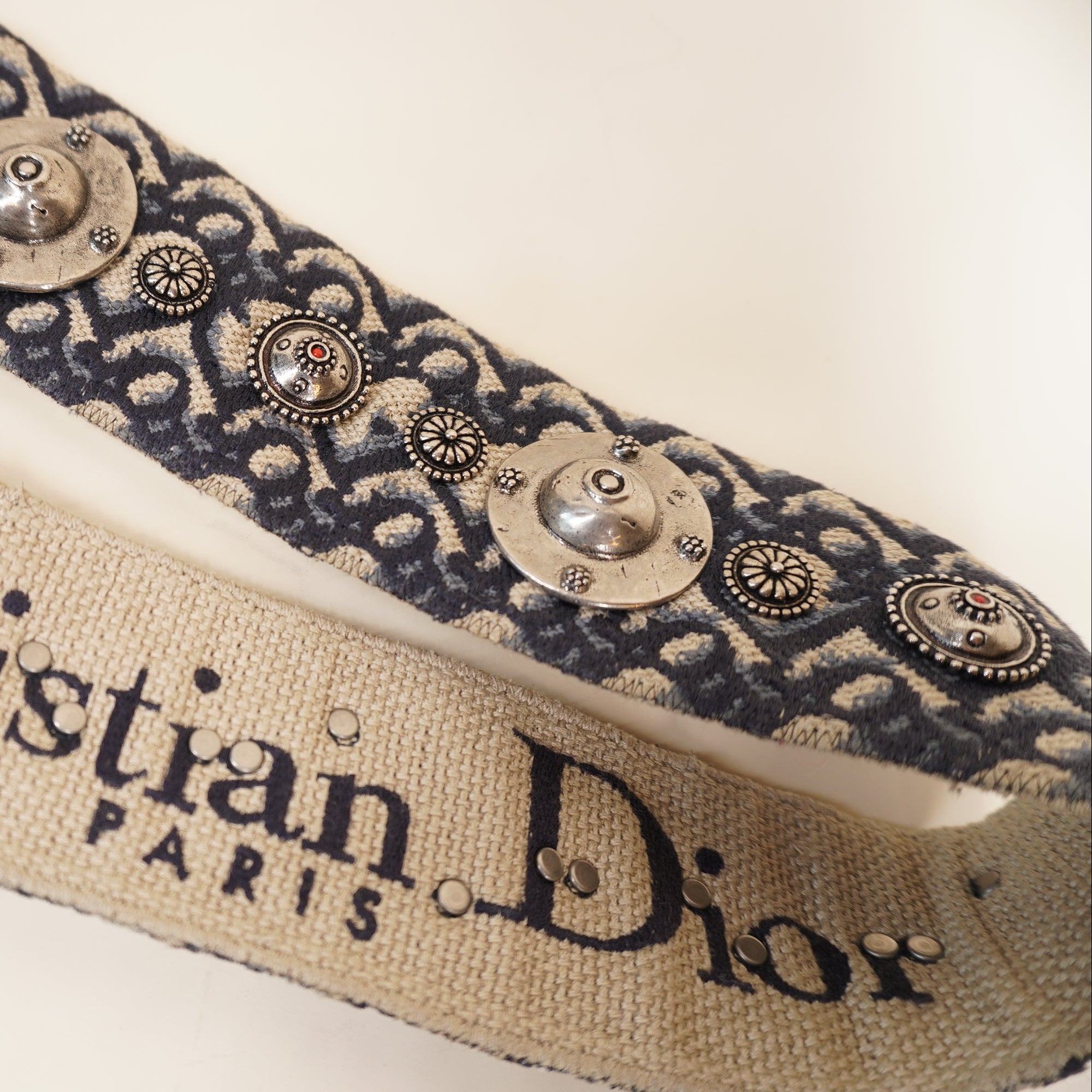 PRE-OWNED Navy Oblique Jacquard Saddle Shoulder Bag