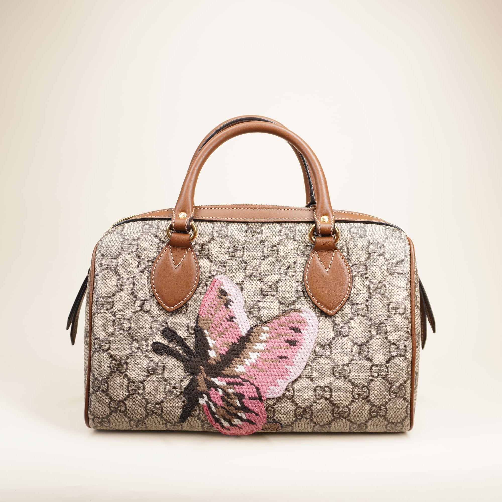 GG Supreme Monogram Butterfly Boston Embroidered Shoulder Bag 