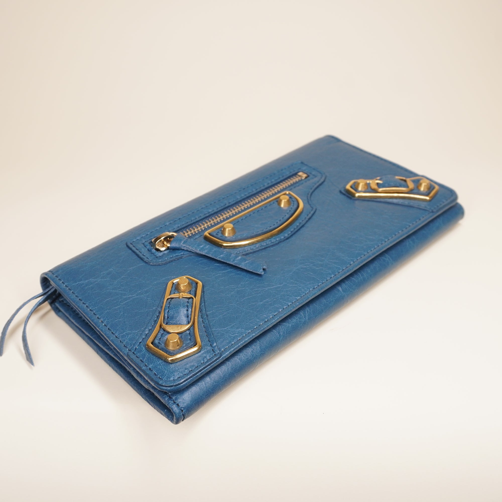 PRE-OWNED Blue Leather City Wallet