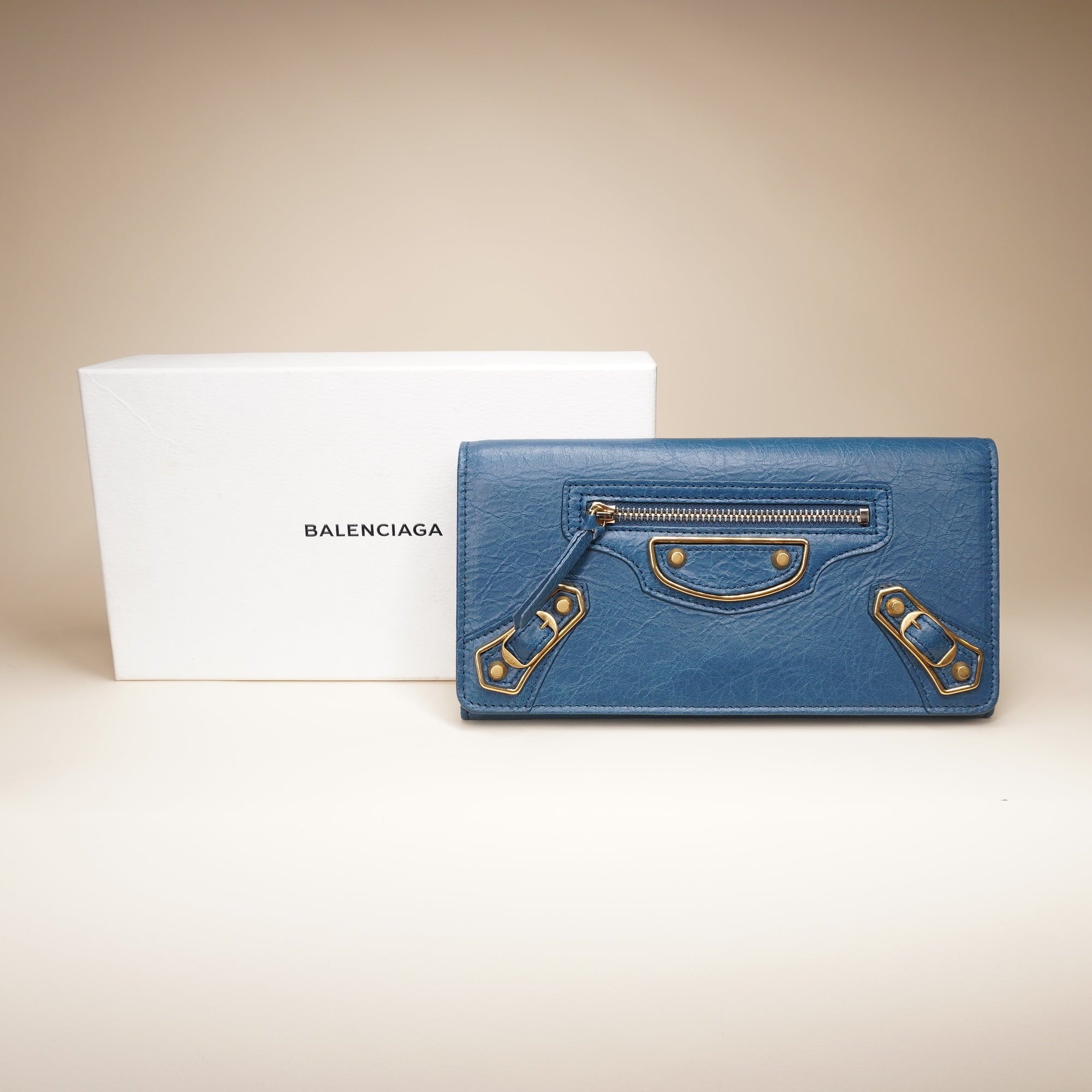 PRE-OWNED Blue Leather City Wallet