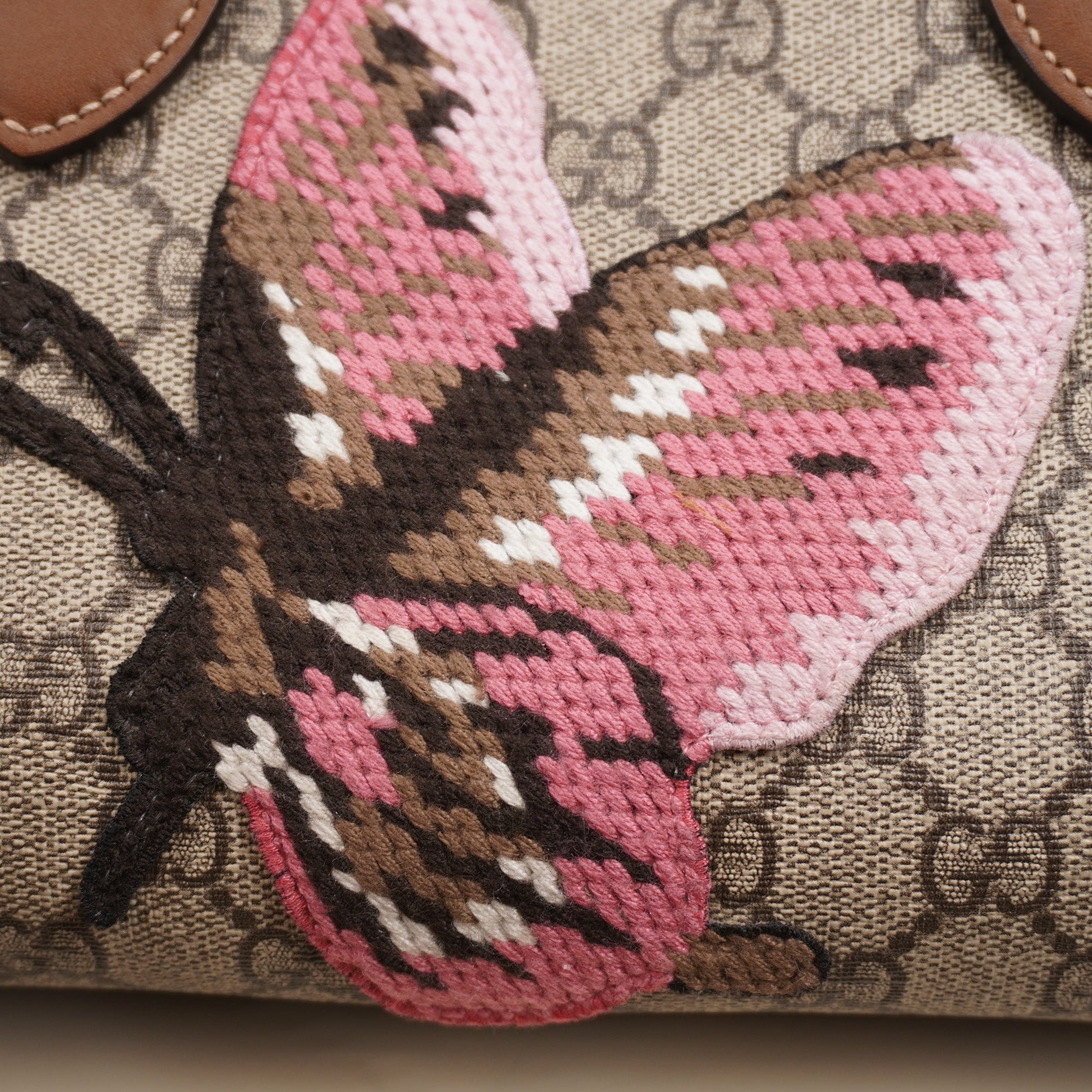 GG Supreme Monogram Butterfly Boston Embroidered Shoulder Bag 