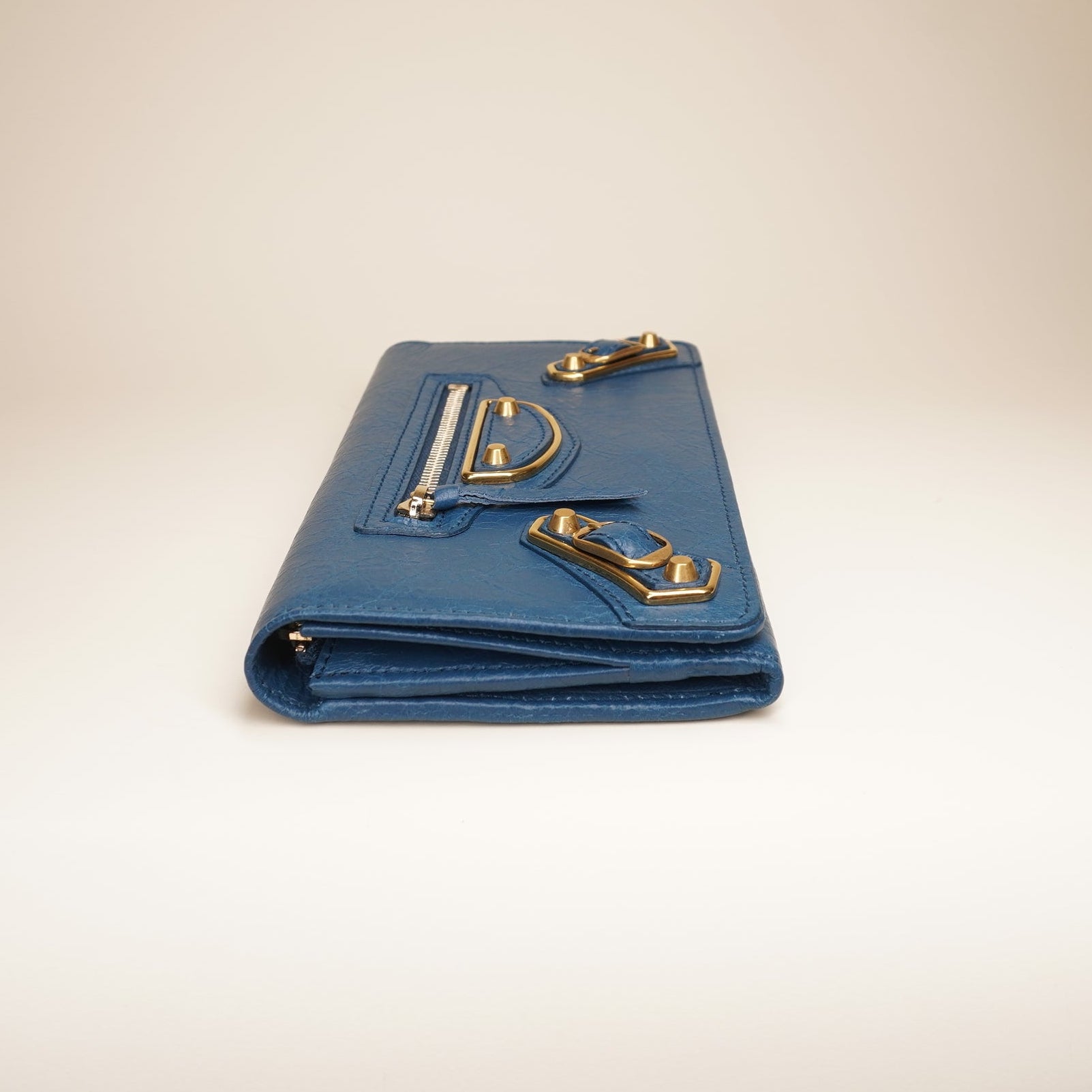 PRE-OWNED Blue Leather City Wallet