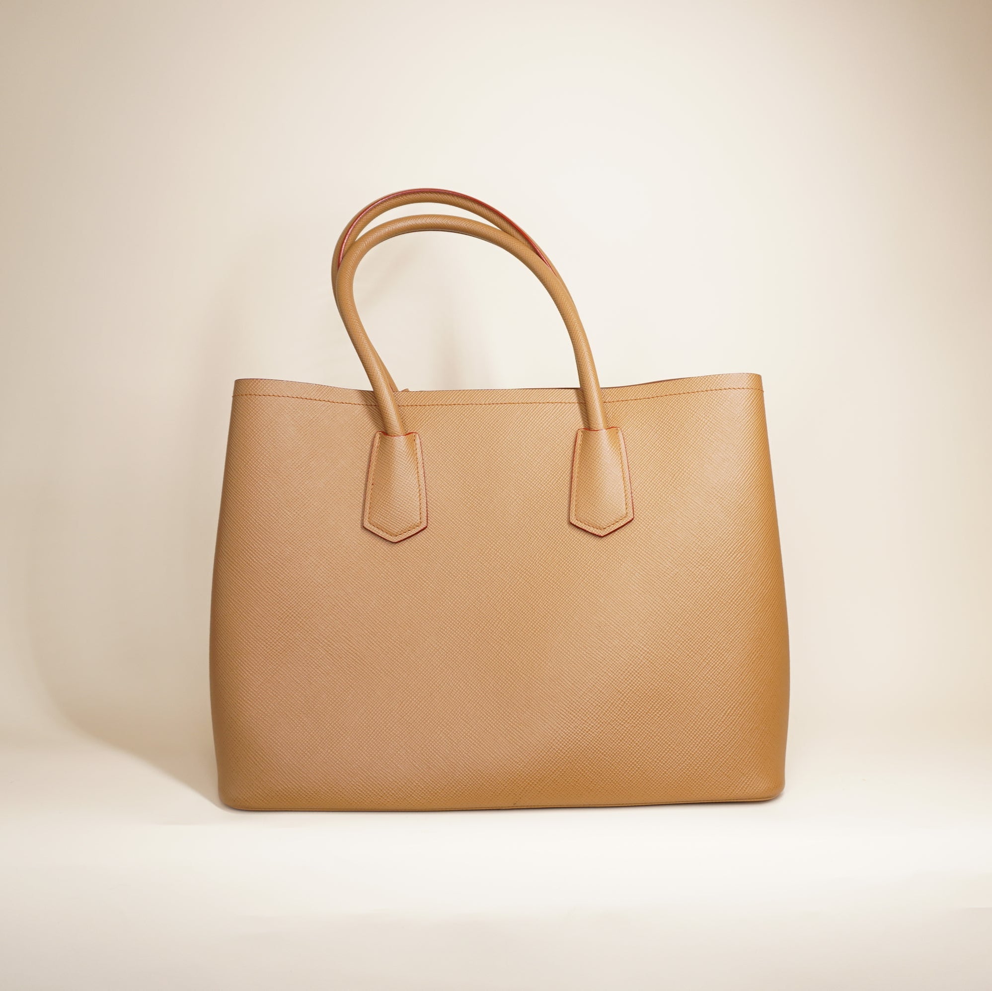 PRE-OWNED Camel Cuir Double Tote Saffiano Leather Shoulder Bag