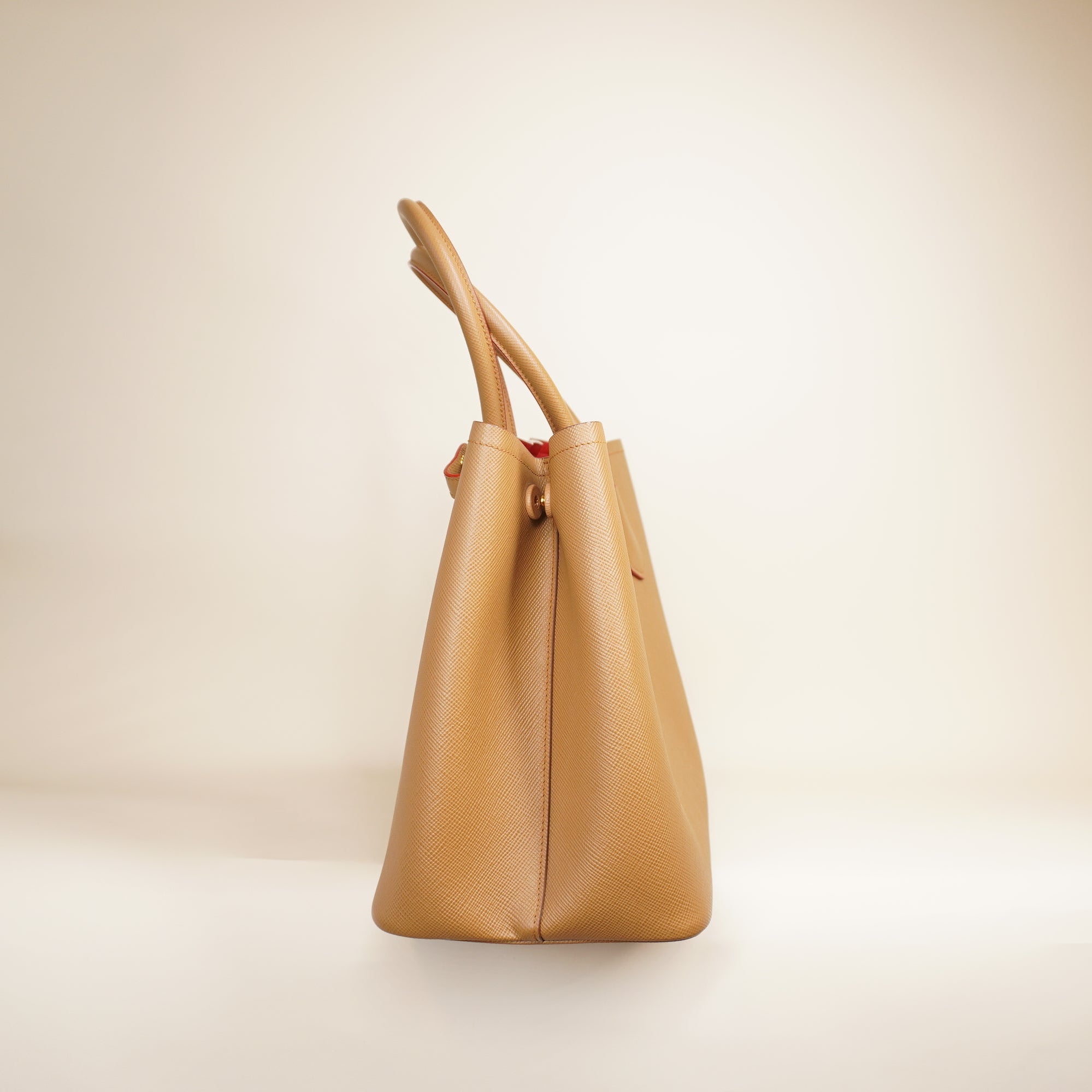 PRE-OWNED Camel Cuir Double Tote Saffiano Leather Shoulder Bag