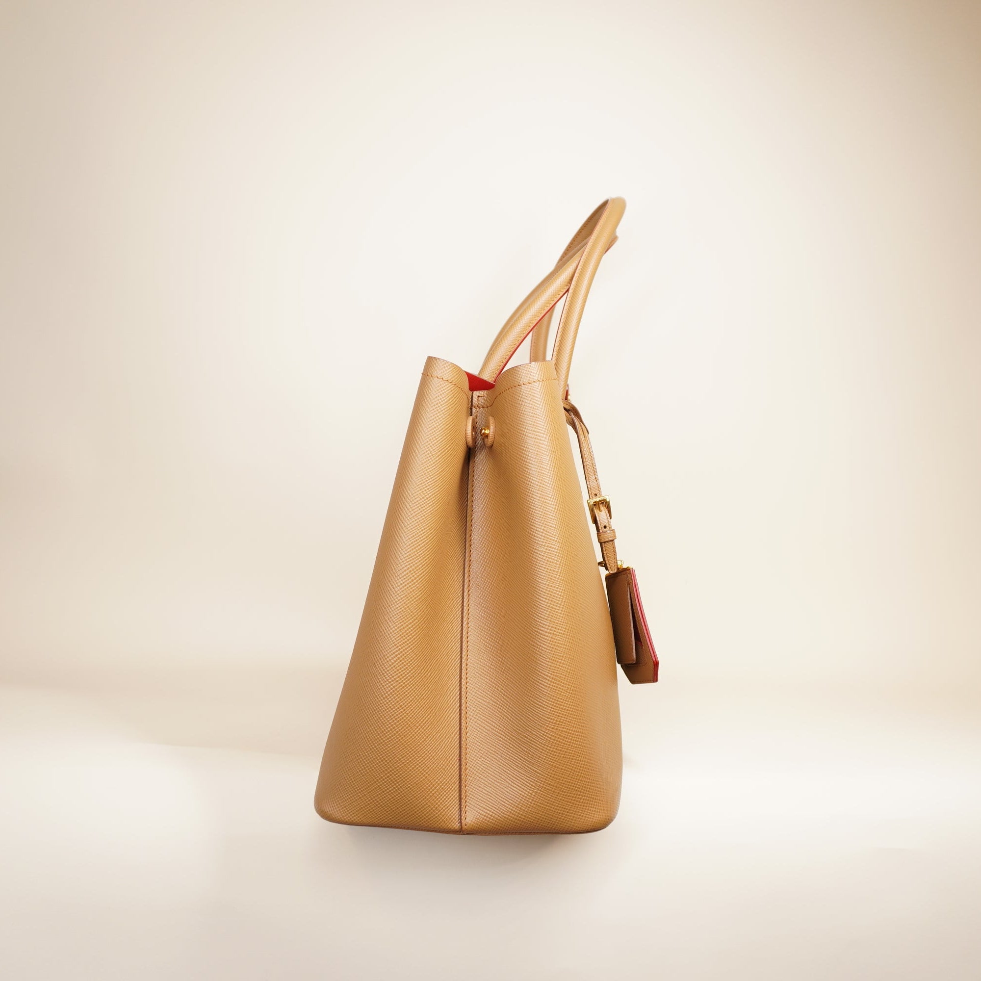 PRE-OWNED Camel Cuir Double Tote Saffiano Leather Shoulder Bag