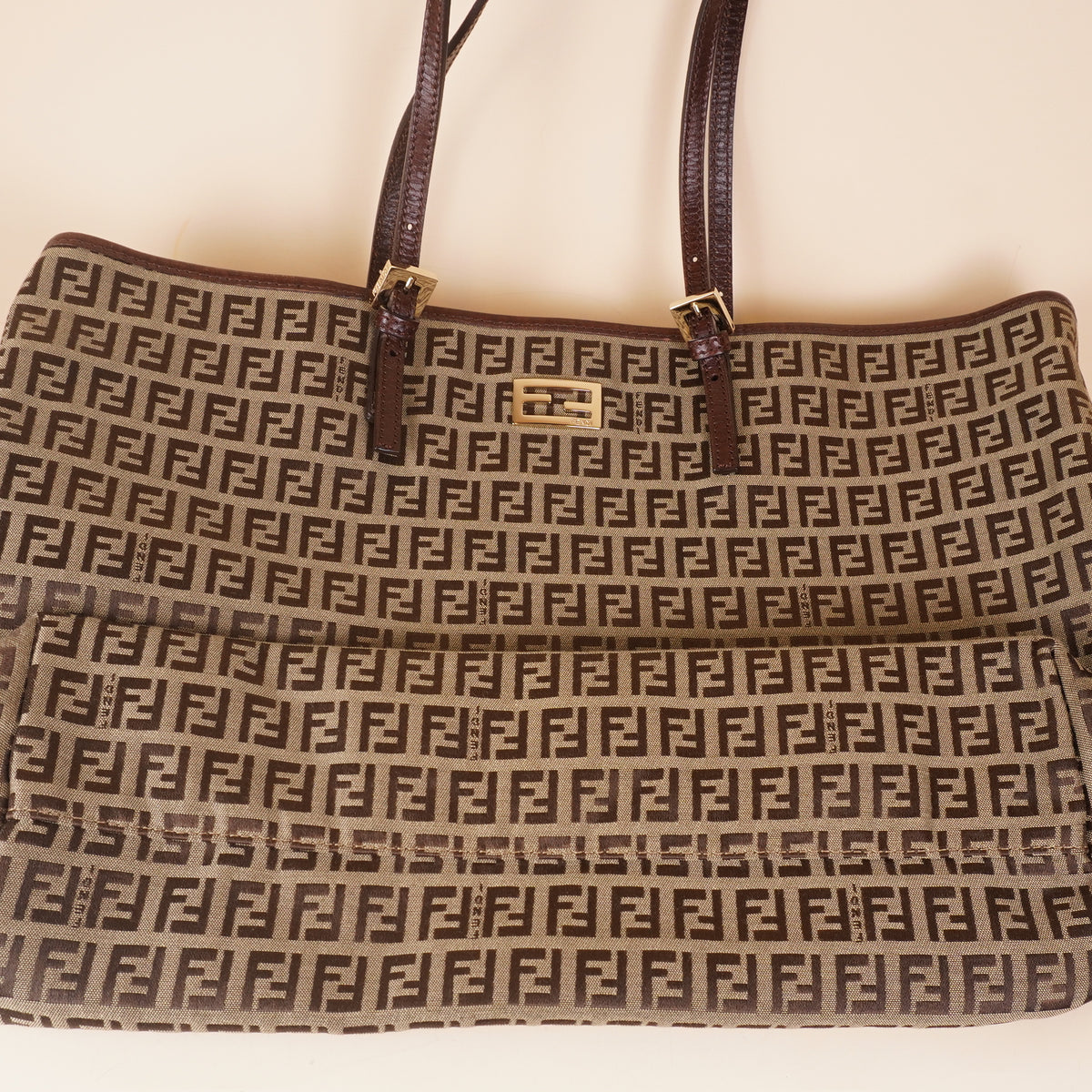 PRE-OWNED Zucchino FF Canvas Shoulder Bag Vintage