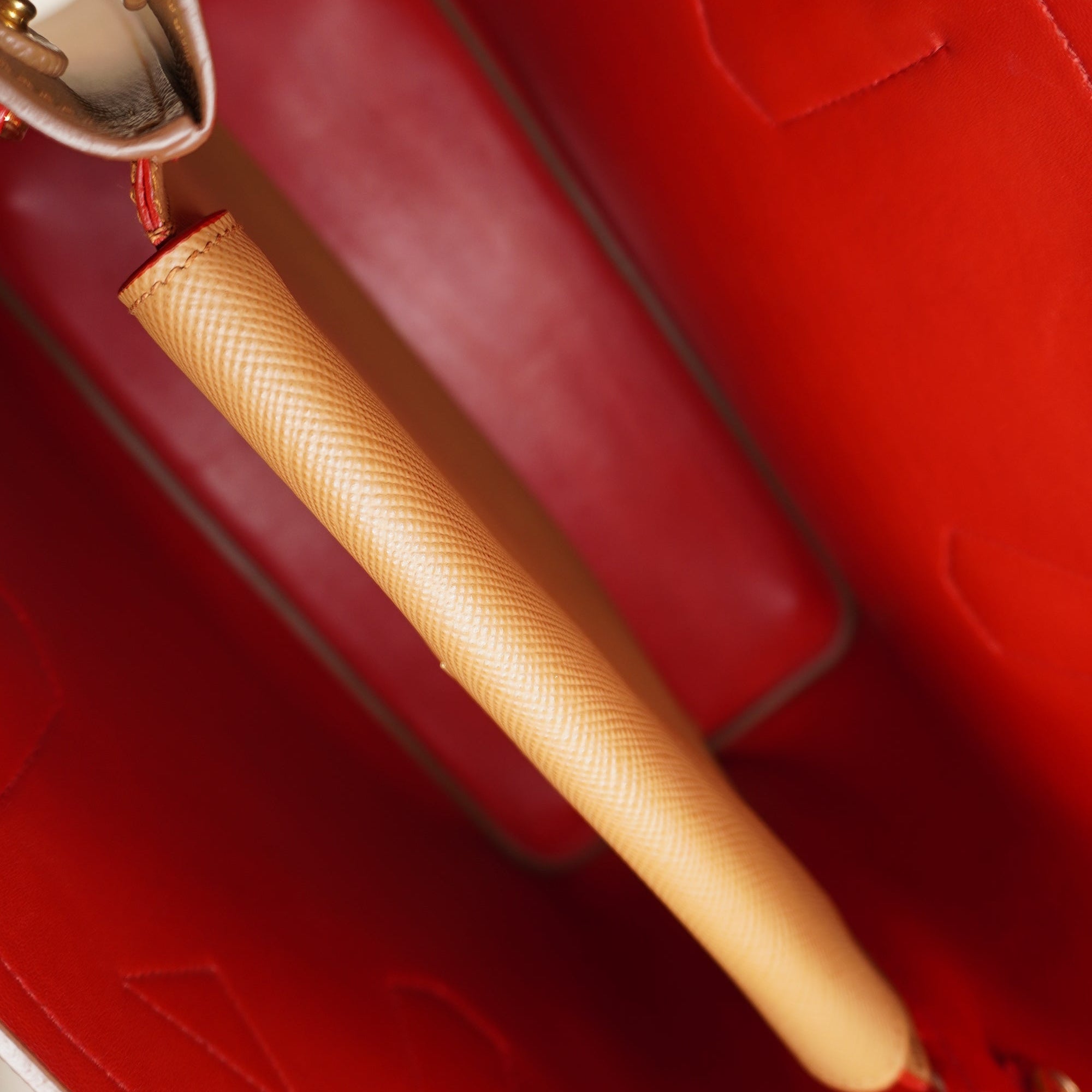 PRE-OWNED Camel Cuir Double Tote Saffiano Leather Shoulder Bag