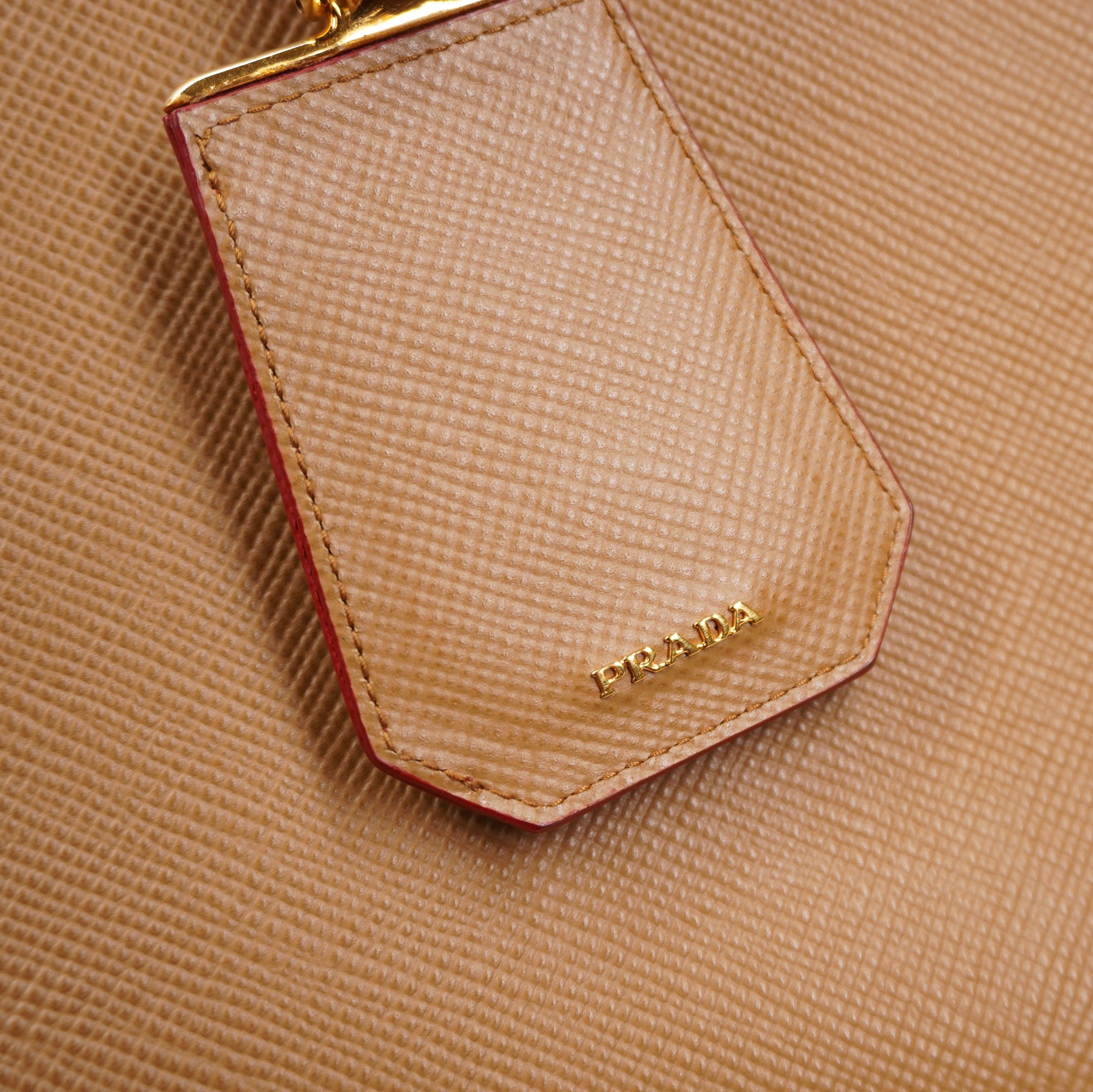 PRE-OWNED Camel Cuir Double Tote Saffiano Leather Shoulder Bag