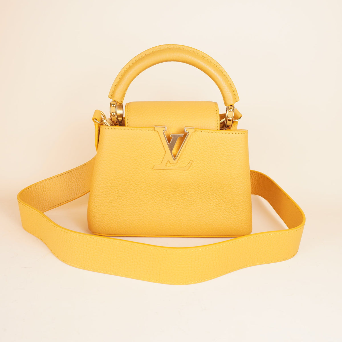 PRE-OWNED LV Capucines Mini Yellow Leather Shoulder Bag