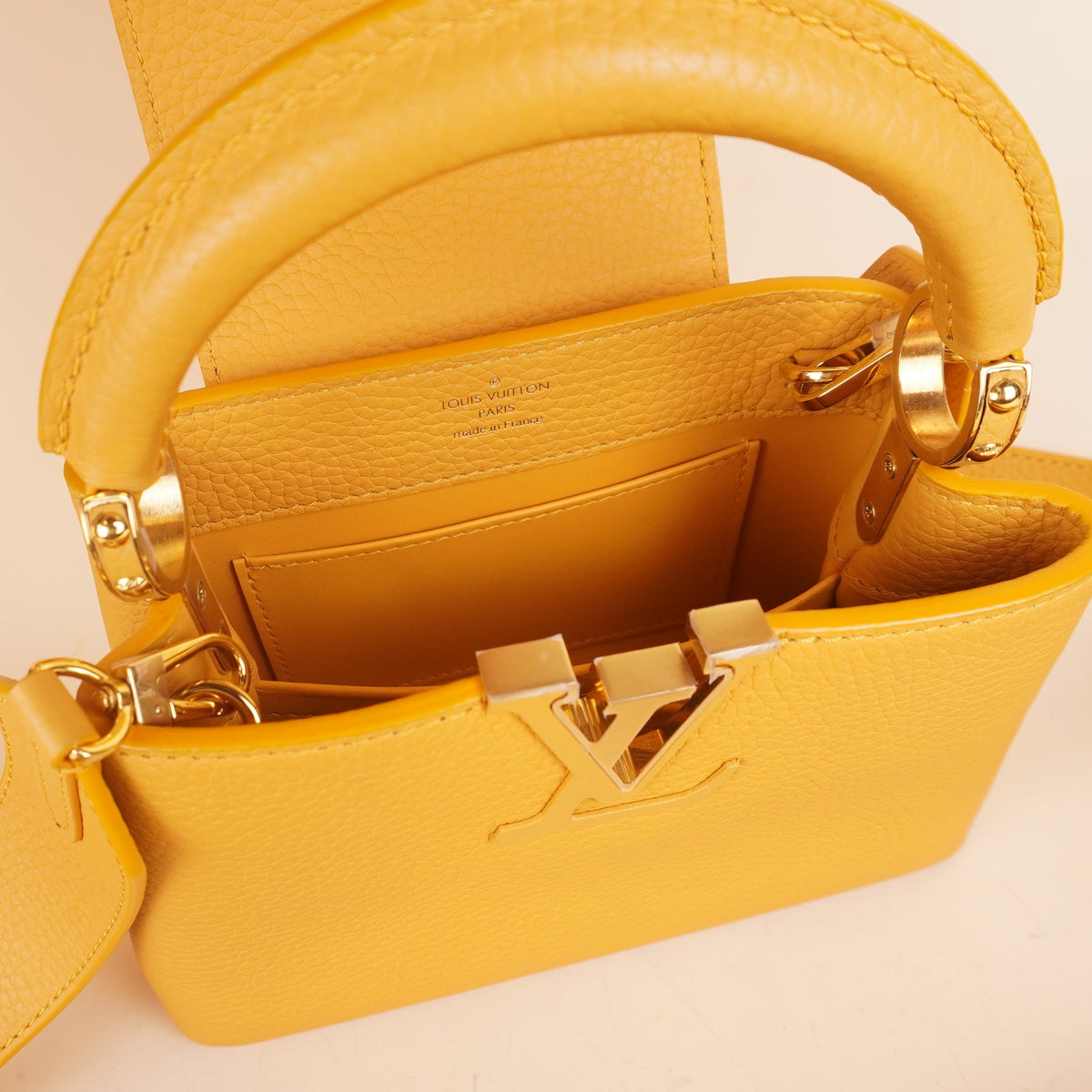 PRE-OWNED LV Capucines Mini Yellow Leather Shoulder Bag