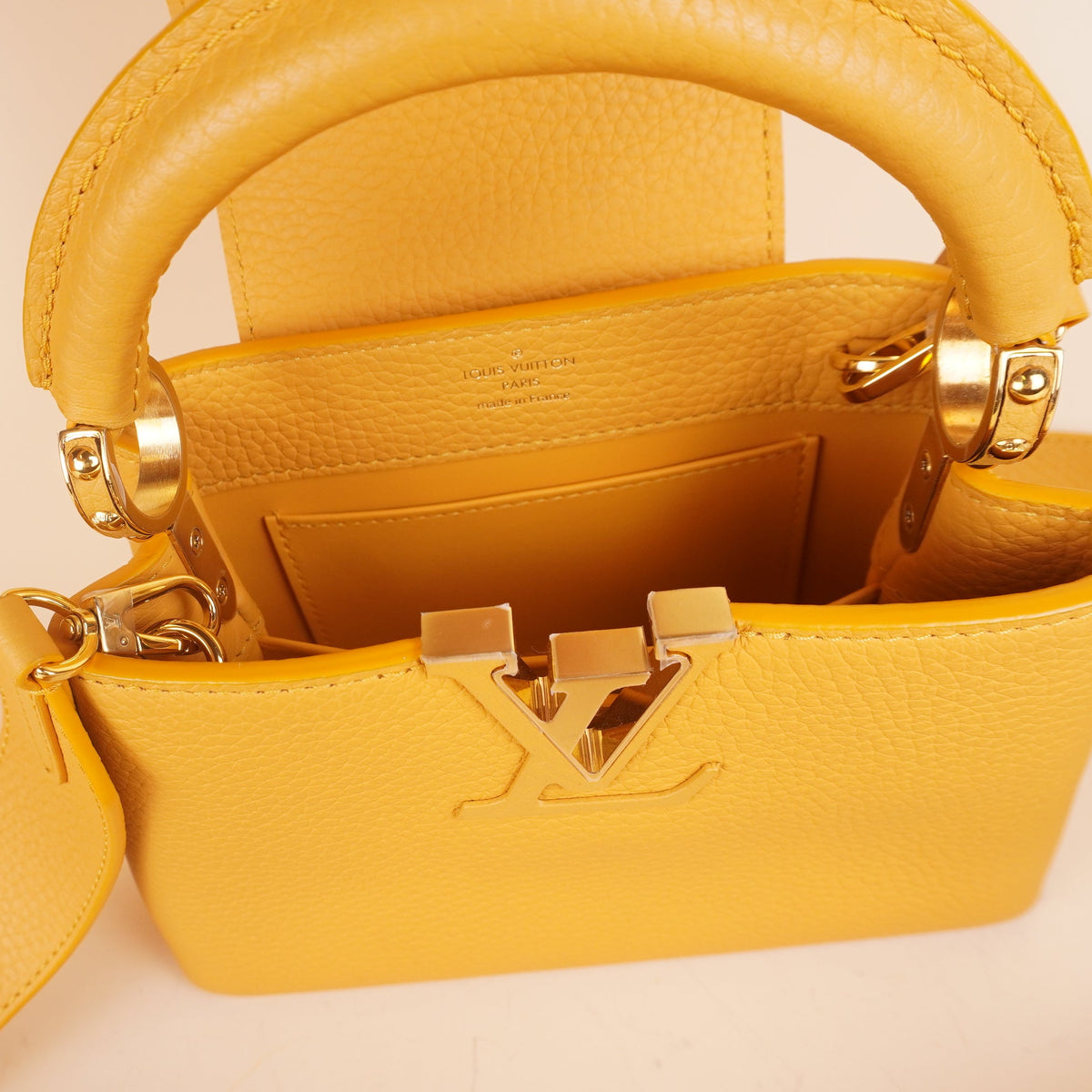 PRE-OWNED LV Capucines Mini Yellow Leather Shoulder Bag
