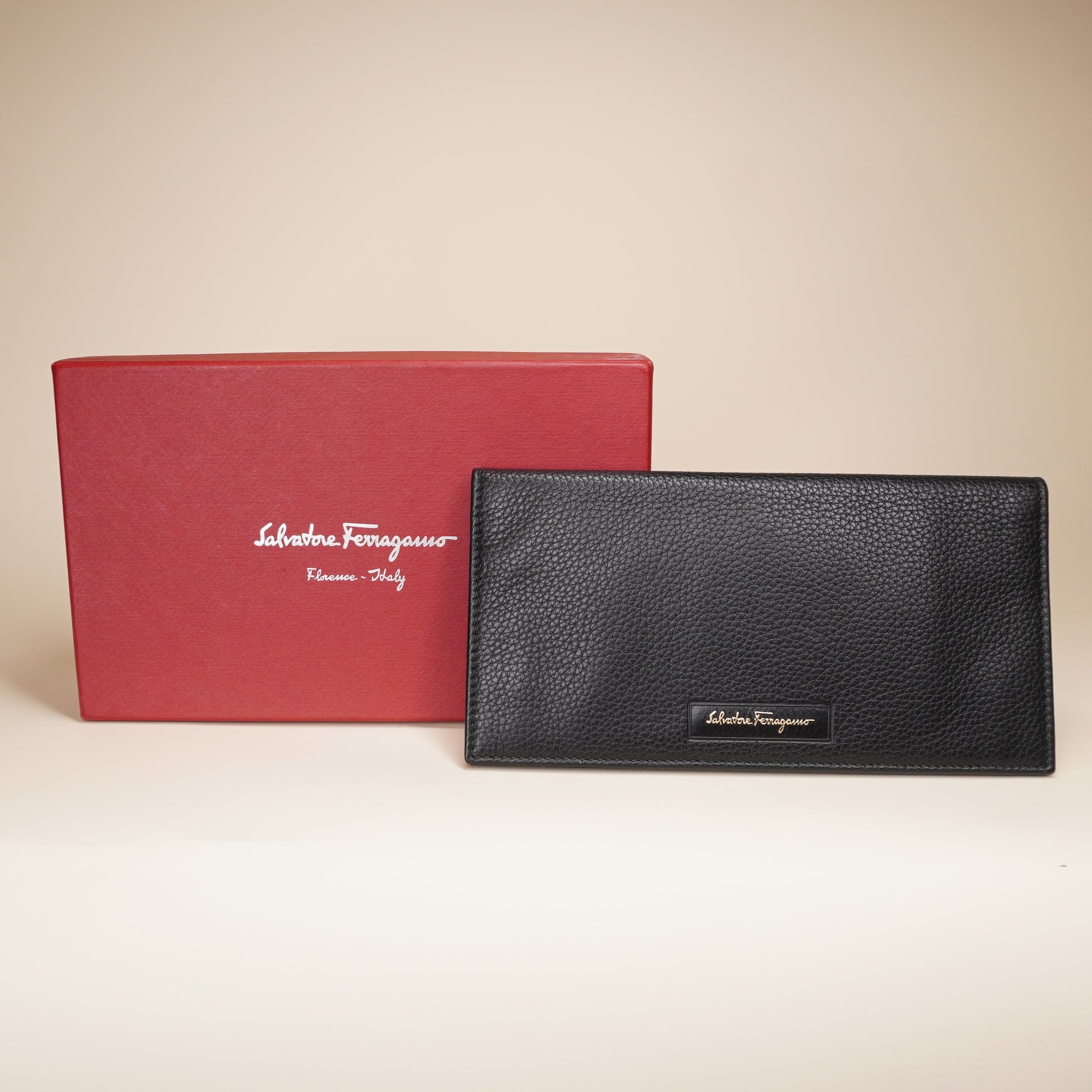 PRE-OWNED  Vertical Leather Wallet Pebbles Dark Brown