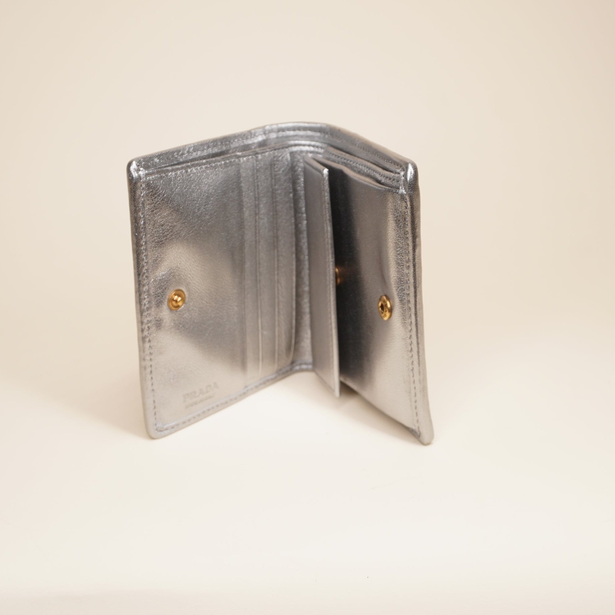 PRE-OWNED Silver Small Diagramme Embellished Quilted Wallet