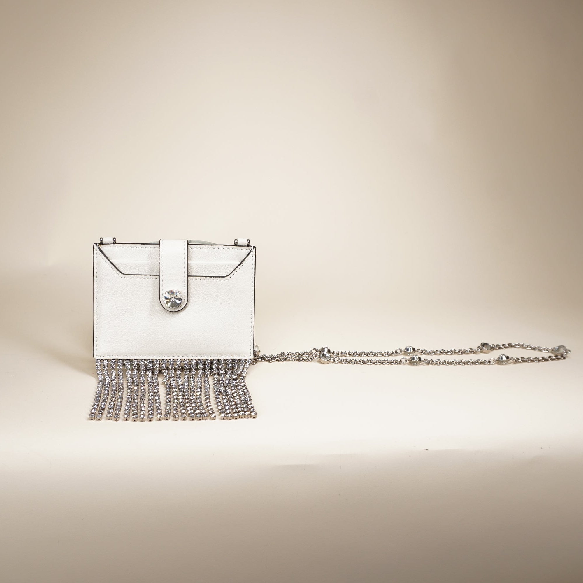 Leather Crystal Fringe Card Holder Crossbody Bag
