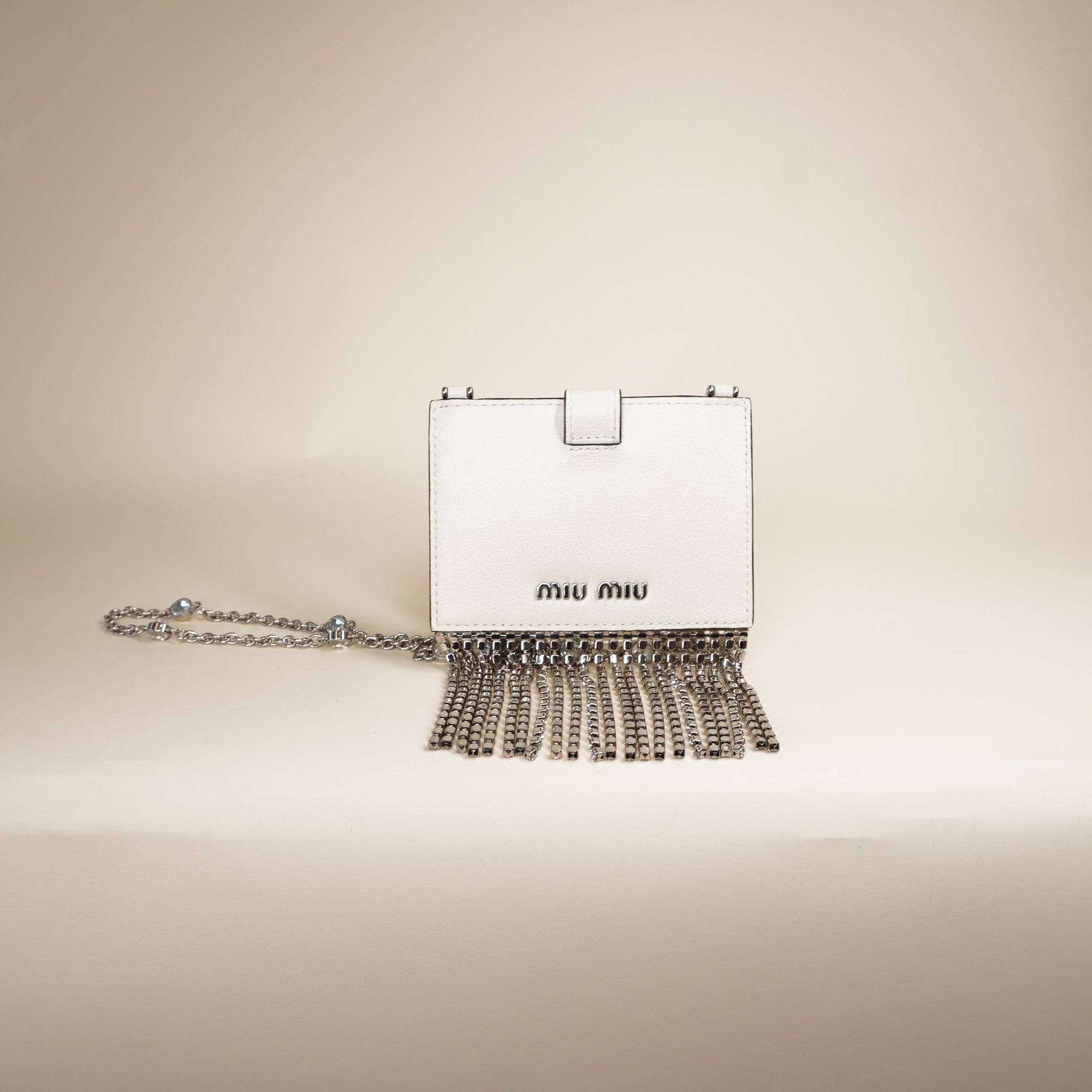 Leather Crystal Fringe Card Holder Crossbody Bag