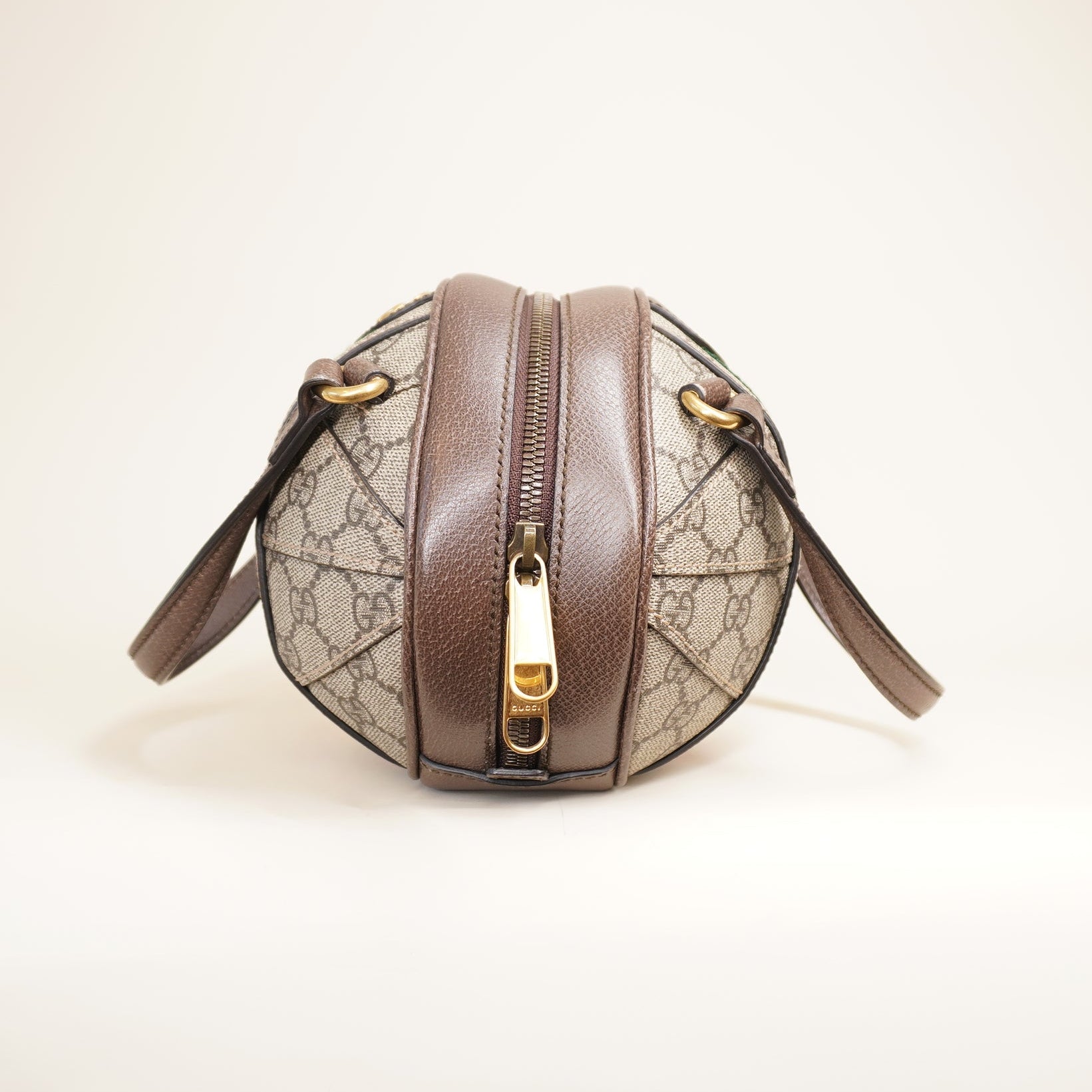 PRE-OWNED GG Supreme Monogram Textured Dollar Calfskin Web Mini Ophidia Basketball Shaped Shoulder Bag