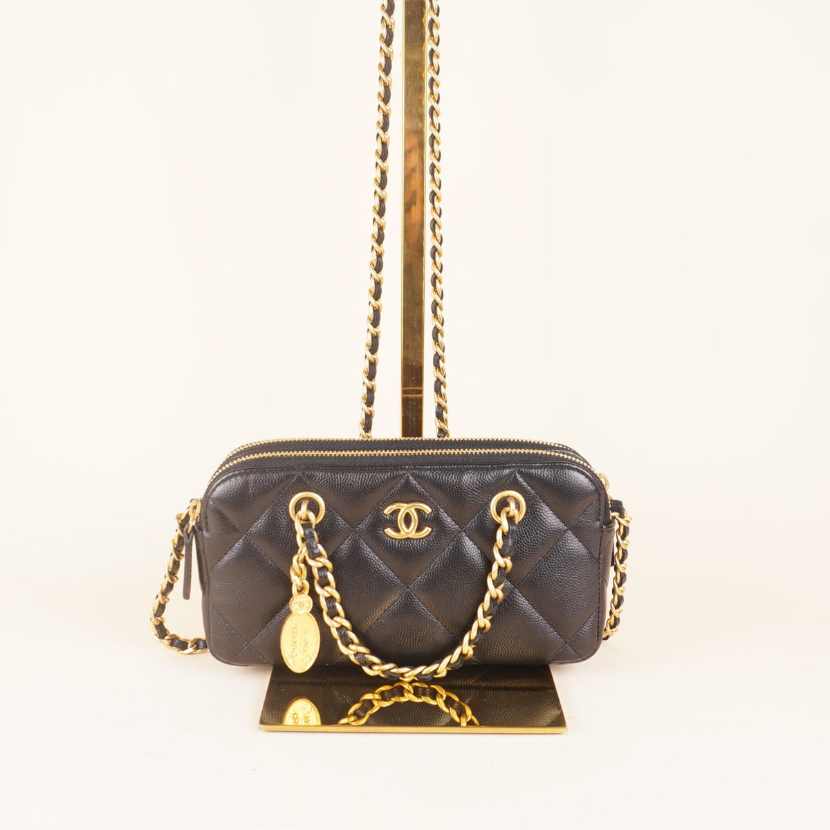 PRE-OWNED CC Black Quilted Phone Holder Medallion Crossbody Bag