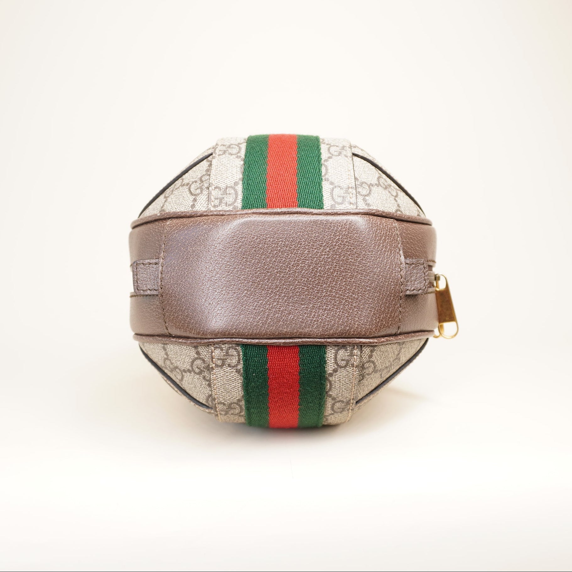 PRE-OWNED GG Supreme Monogram Textured Dollar Calfskin Web Mini Ophidia Basketball Shaped Shoulder Bag