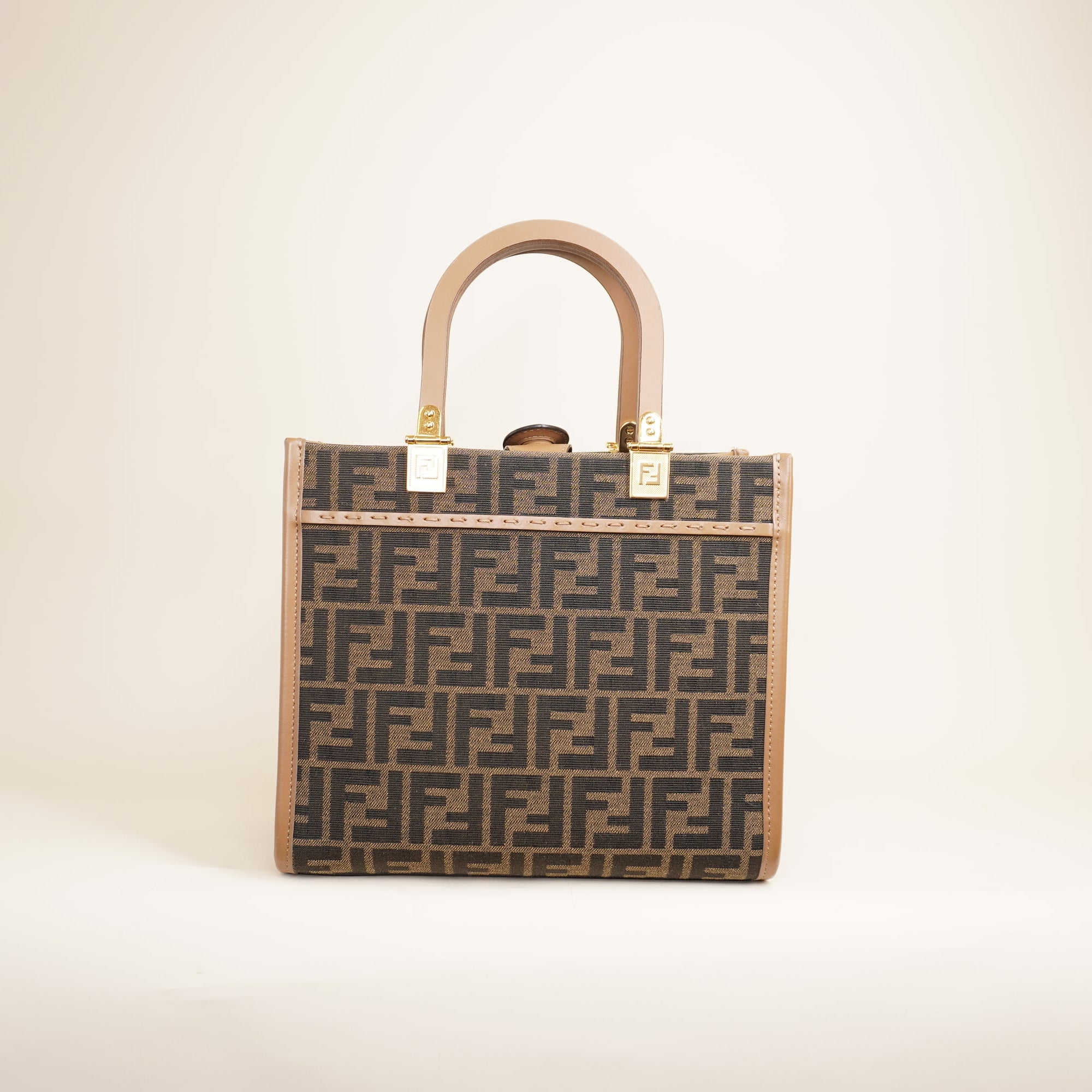 PRE-OWNED Fabric Jacquard FF 1974 Small Sunshine Shopper Tote Brown Moro Sand 