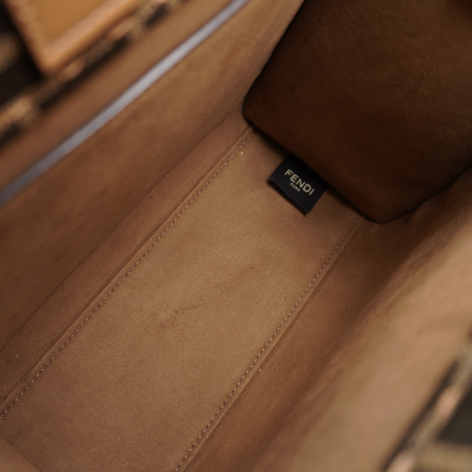 PRE-OWNED Fabric Jacquard FF 1974 Small Sunshine Shopper Tote Brown Moro Sand 