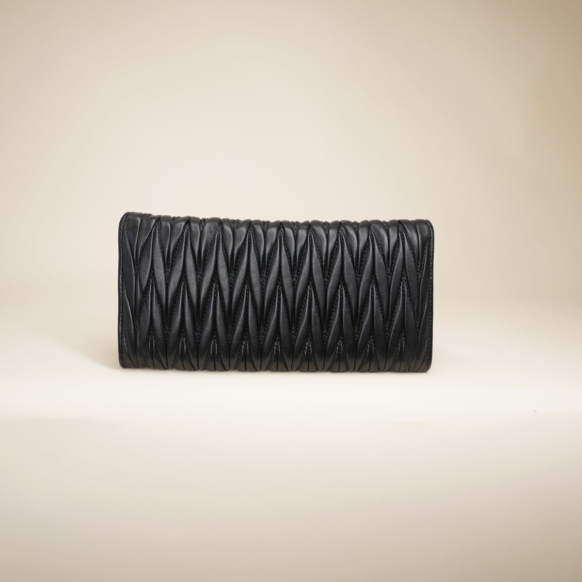 PRE-OWNED  Matelasse Rhinestone Long Wallet Black