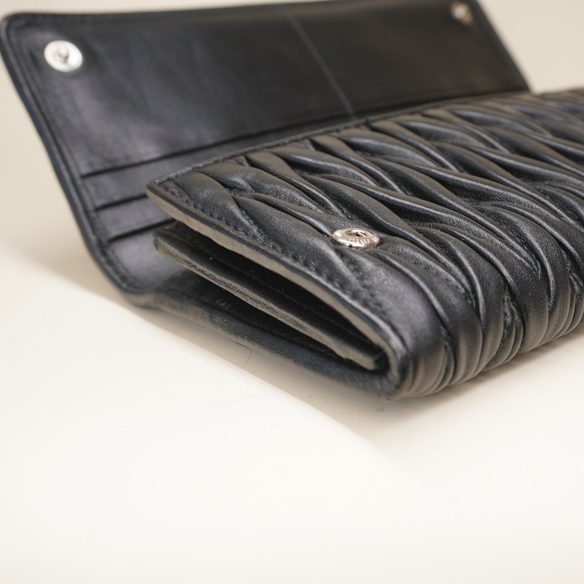 PRE-OWNED  Matelasse Rhinestone Long Wallet Black