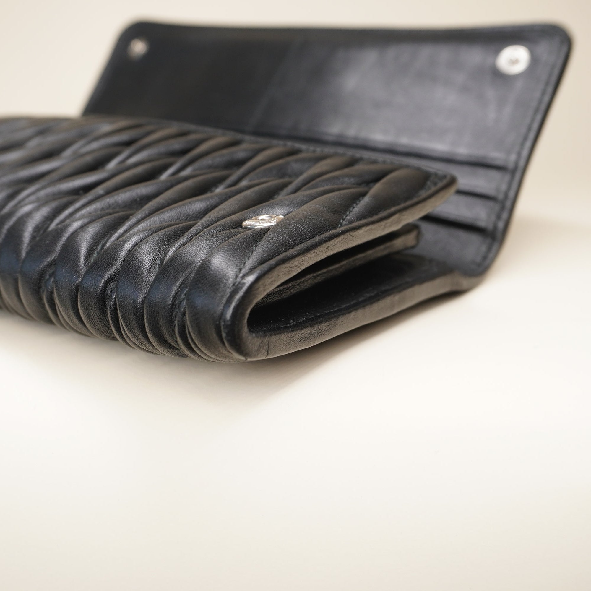 PRE-OWNED  Matelasse Rhinestone Long Wallet Black