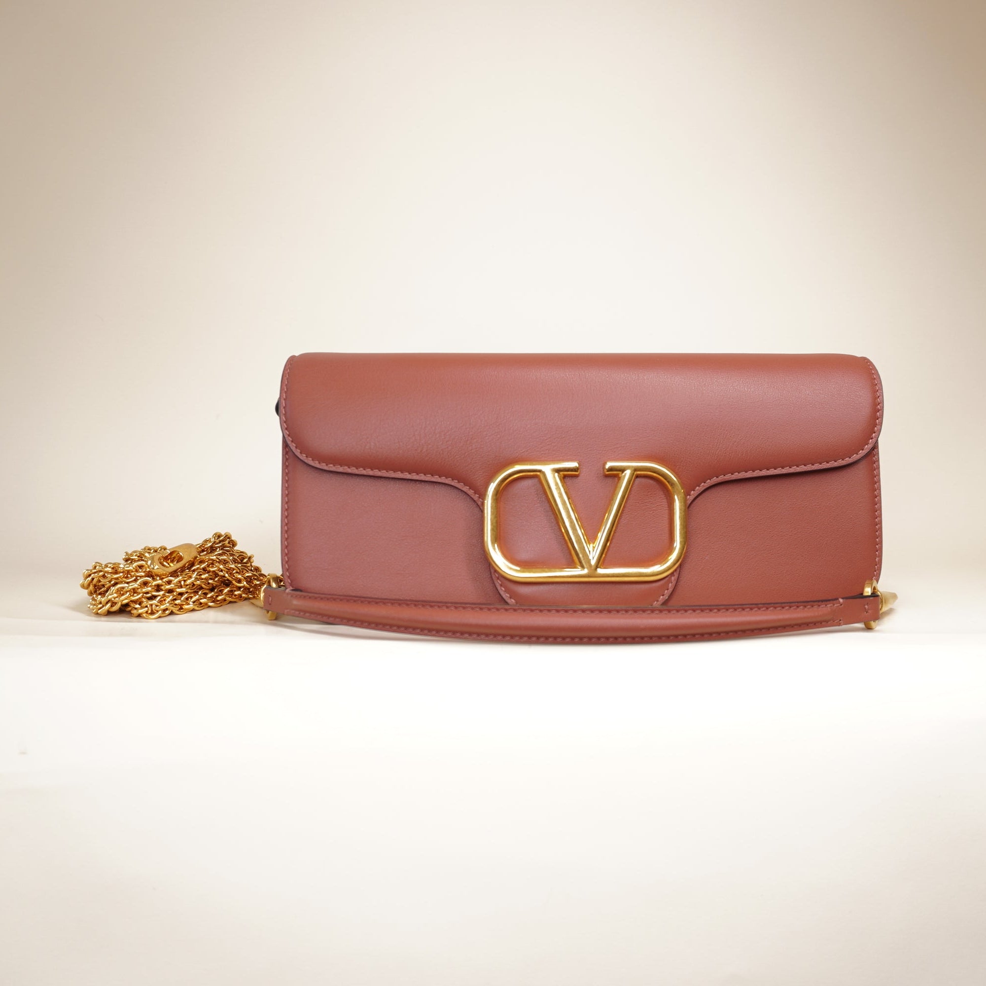 PRE-OWNED  Calfskin Vlogo Loco Shoulder Bag Gingerbread