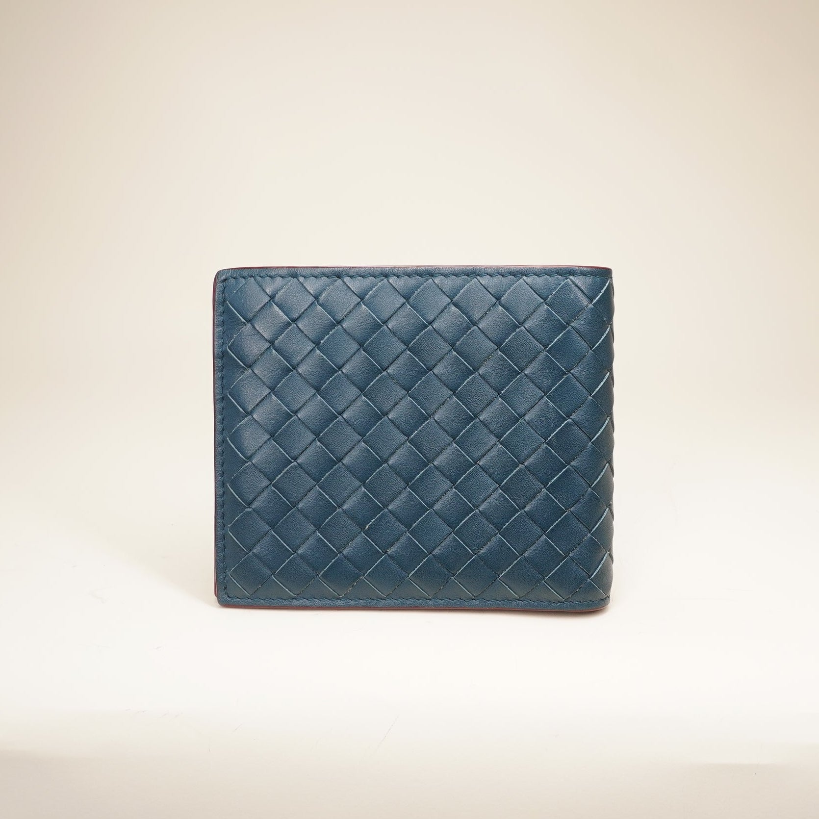  Blue Red Intrecciato Leather Bifold Wallet 