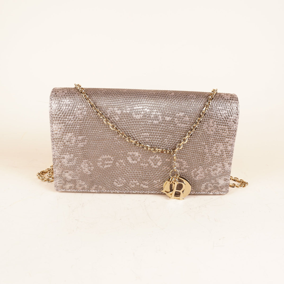PRE-OWNED CD Iridescent Pink Ombre Lizard Croisiere Chain Clutch