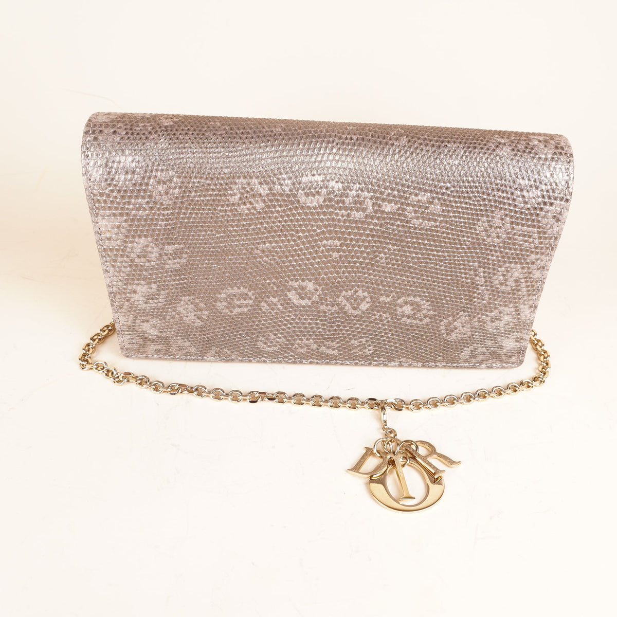 PRE-OWNED CD Iridescent Pink Ombre Lizard Croisiere Chain Clutch
