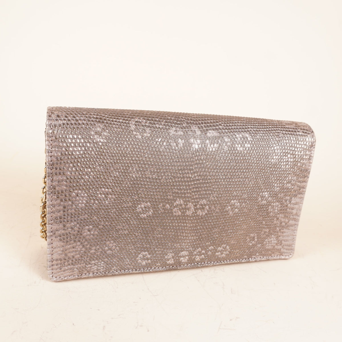 PRE-OWNED CD Iridescent Pink Ombre Lizard Croisiere Chain Clutch