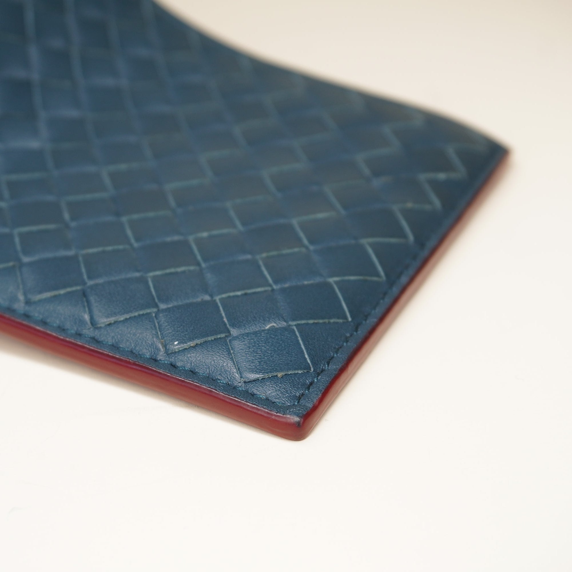  Blue Red Intrecciato Leather Bifold Wallet 