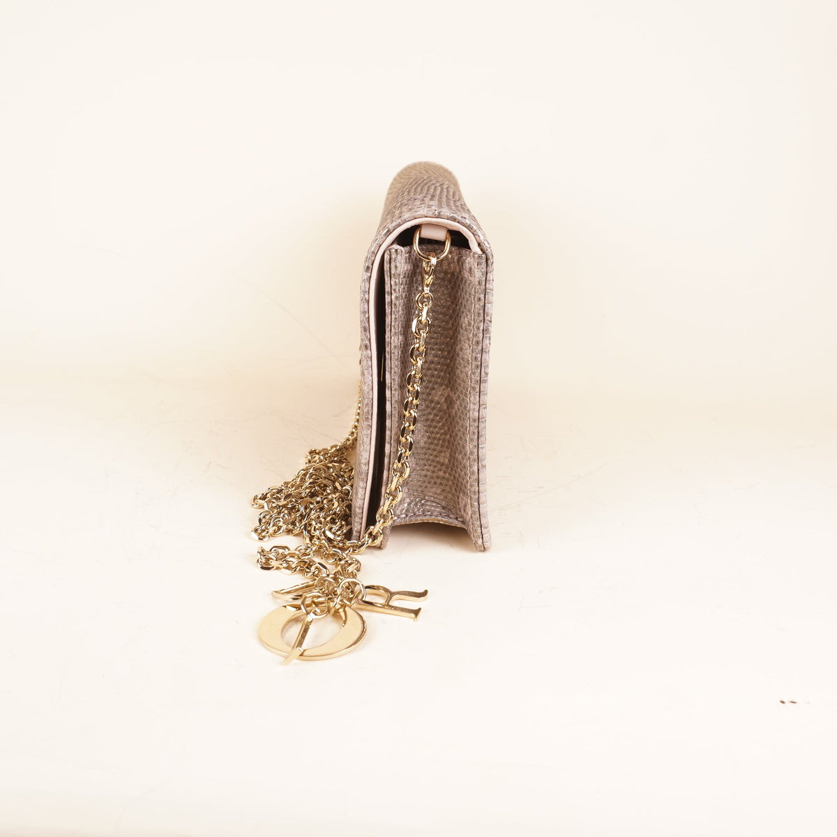 PRE-OWNED CD Iridescent Pink Ombre Lizard Croisiere Chain Clutch