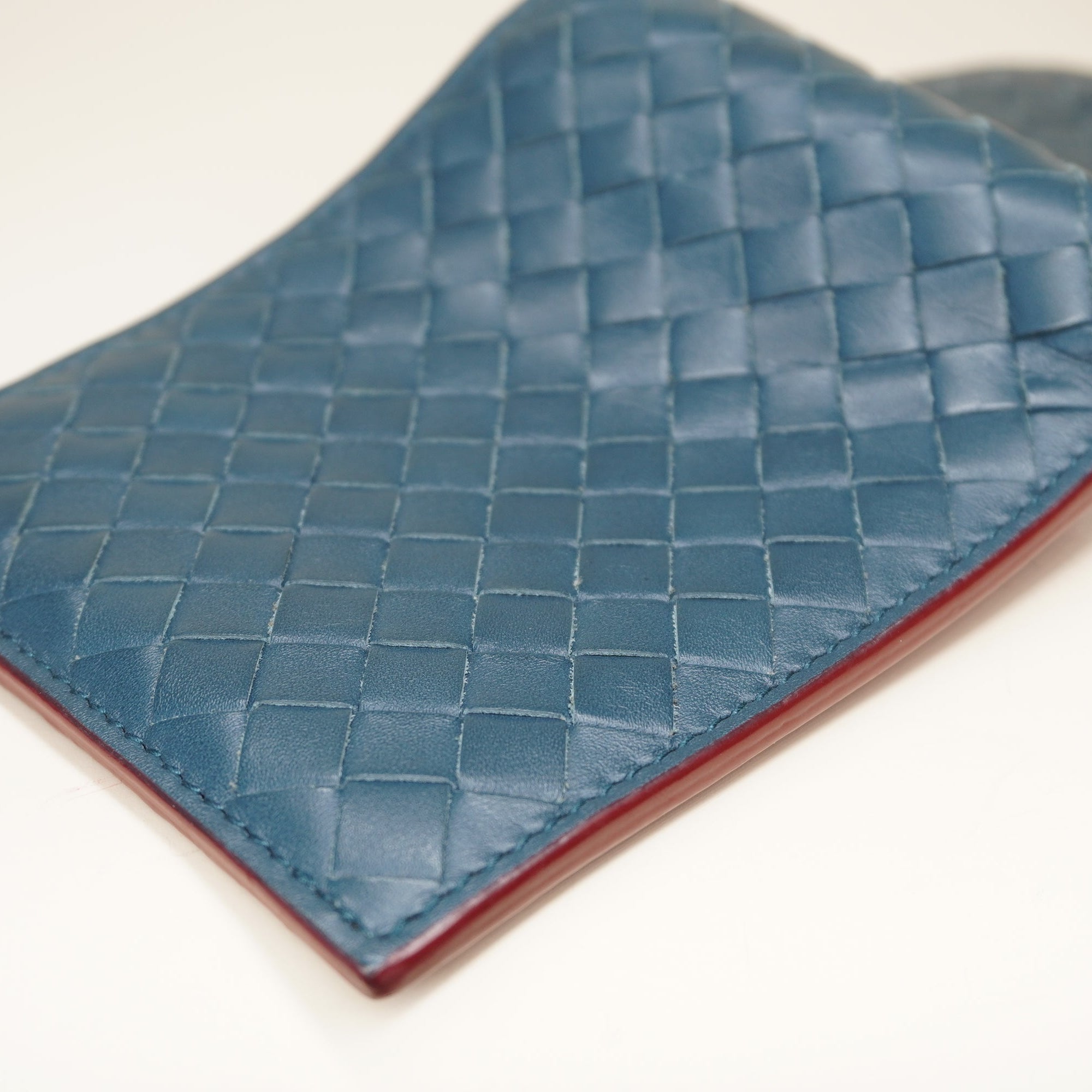  Blue Red Intrecciato Leather Bifold Wallet 