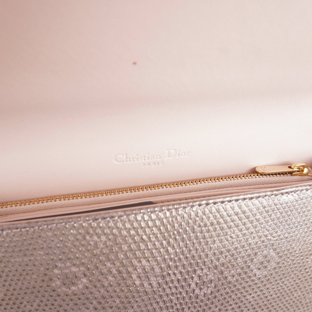 PRE-OWNED CD Iridescent Pink Ombre Lizard Croisiere Chain Clutch