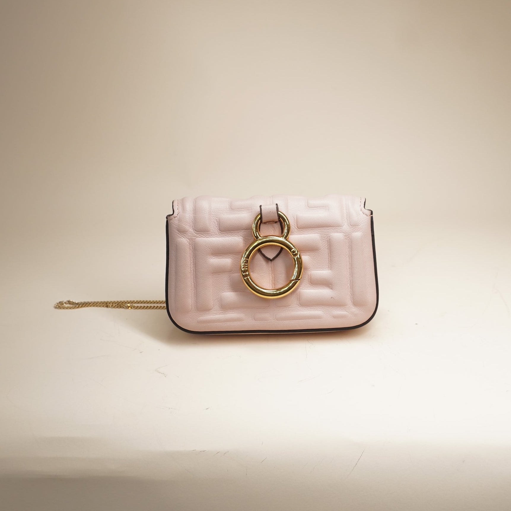 PRE-OWNED Chain Baguette Charm Bag Zucca Embossed Leather Nano