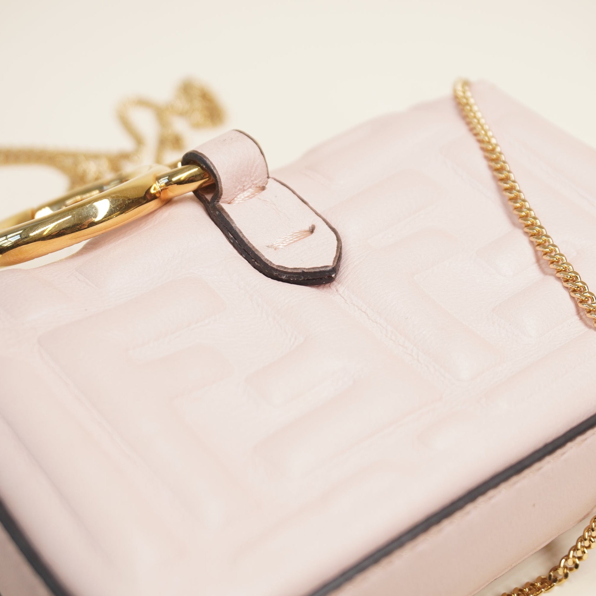 PRE-OWNED Chain Baguette Charm Bag Zucca Embossed Leather Nano