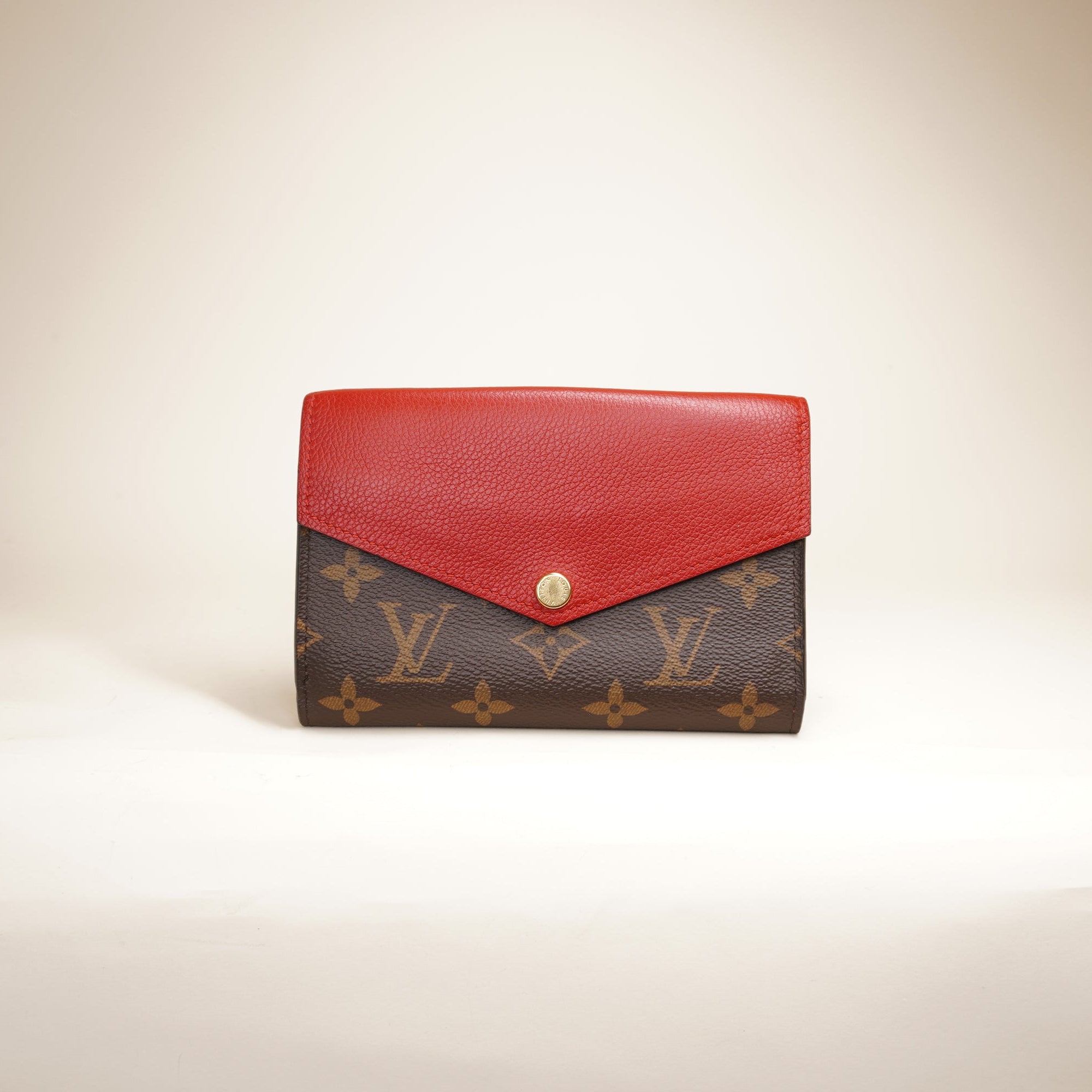 PRE-OWNED LV Monogram Canvas Red Compact Pallas Wallet