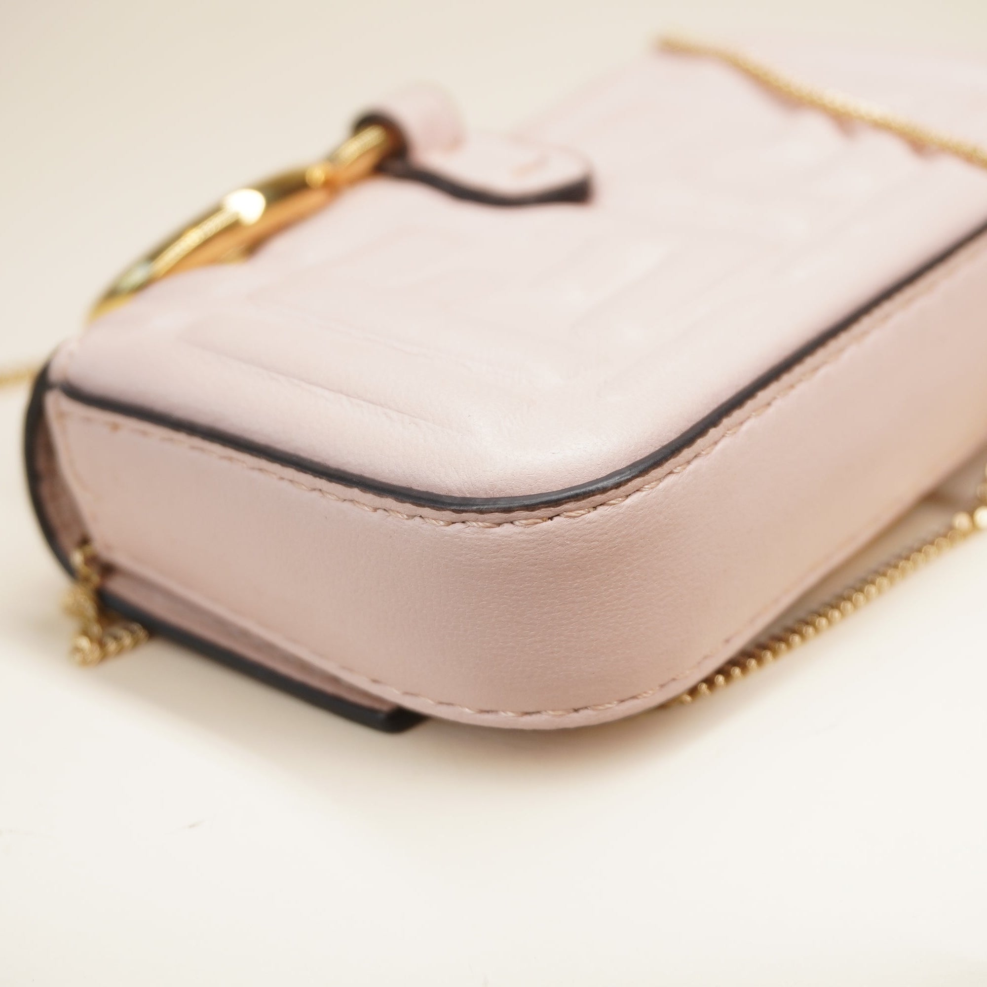 PRE-OWNED Chain Baguette Charm Bag Zucca Embossed Leather Nano