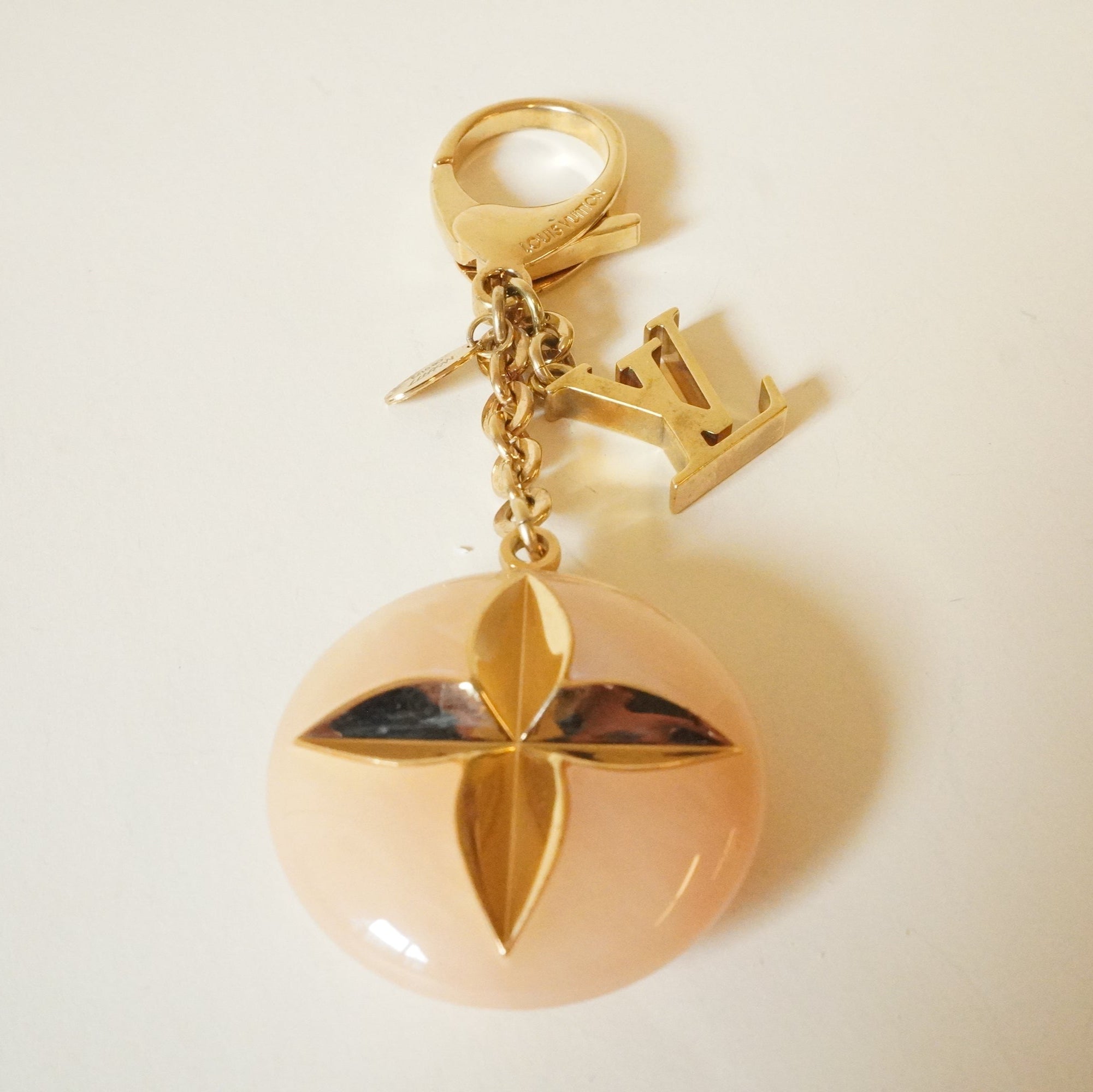 PRE-OWNED LV Acetate Hollow Flower Bag Charm Suede Rose