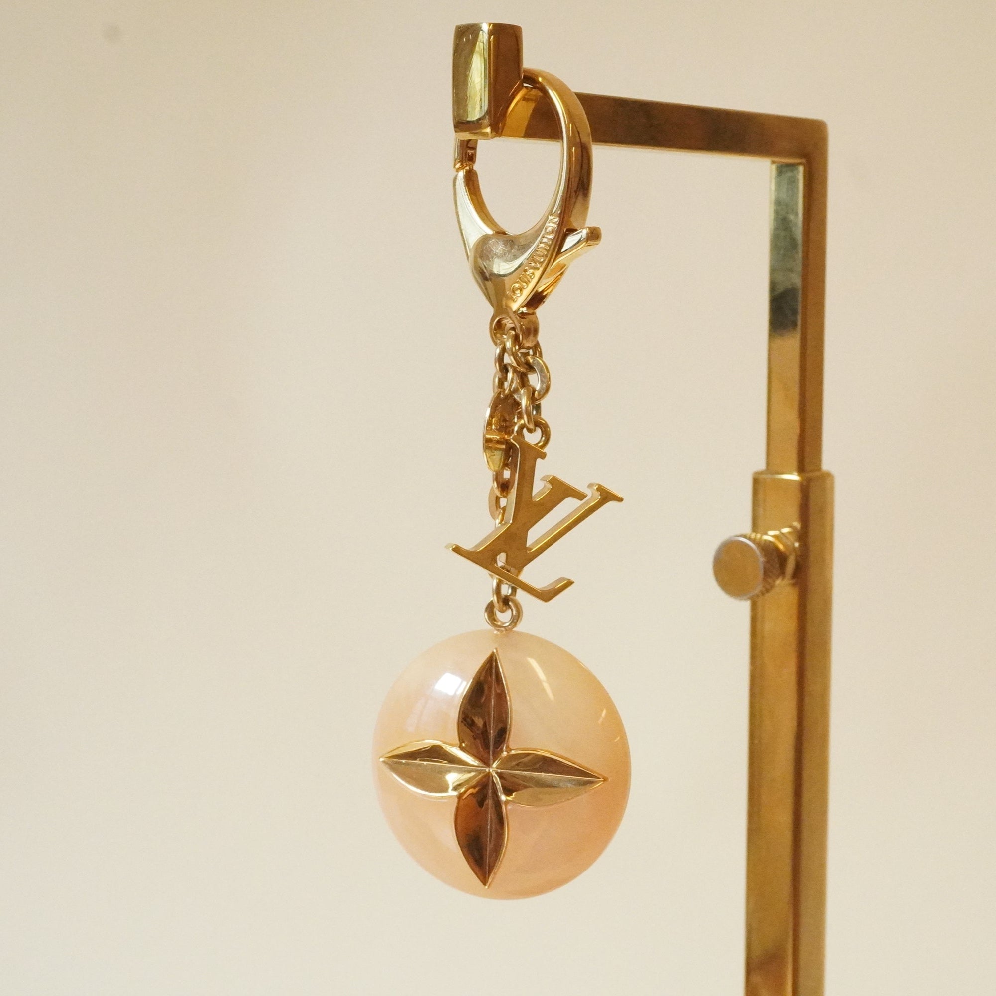 PRE-OWNED LV Acetate Hollow Flower Bag Charm Suede Rose