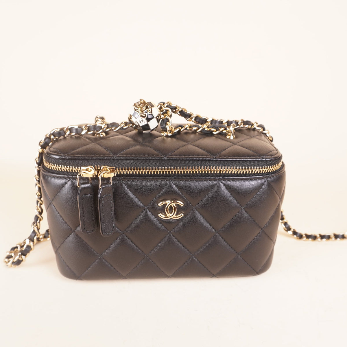 PRE-OWNED CC Black Small Pearl Crush Vanity Case Crossbody Bag