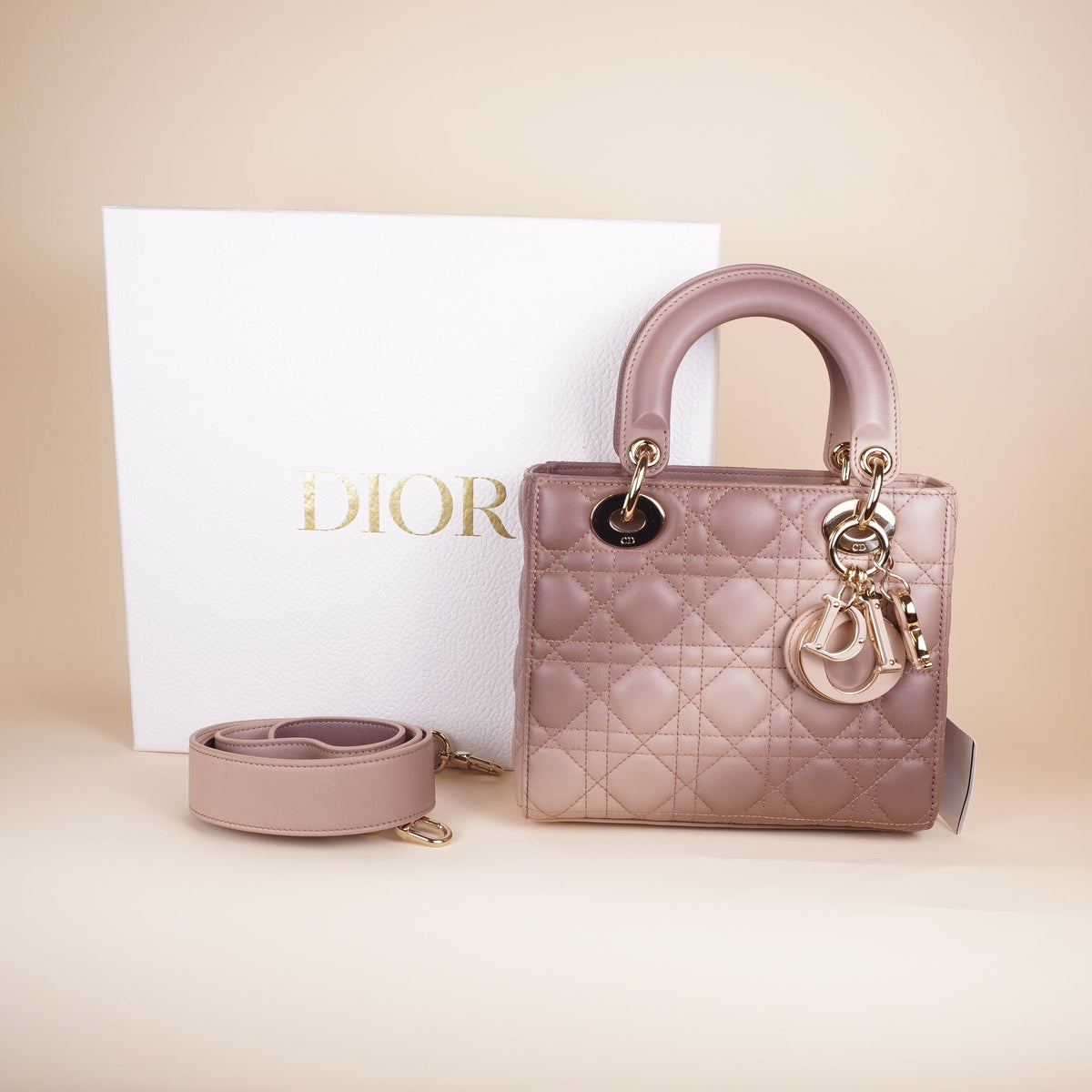 PRE-OWNED CD Lady Dior Small Lambskin Cannage Gradient