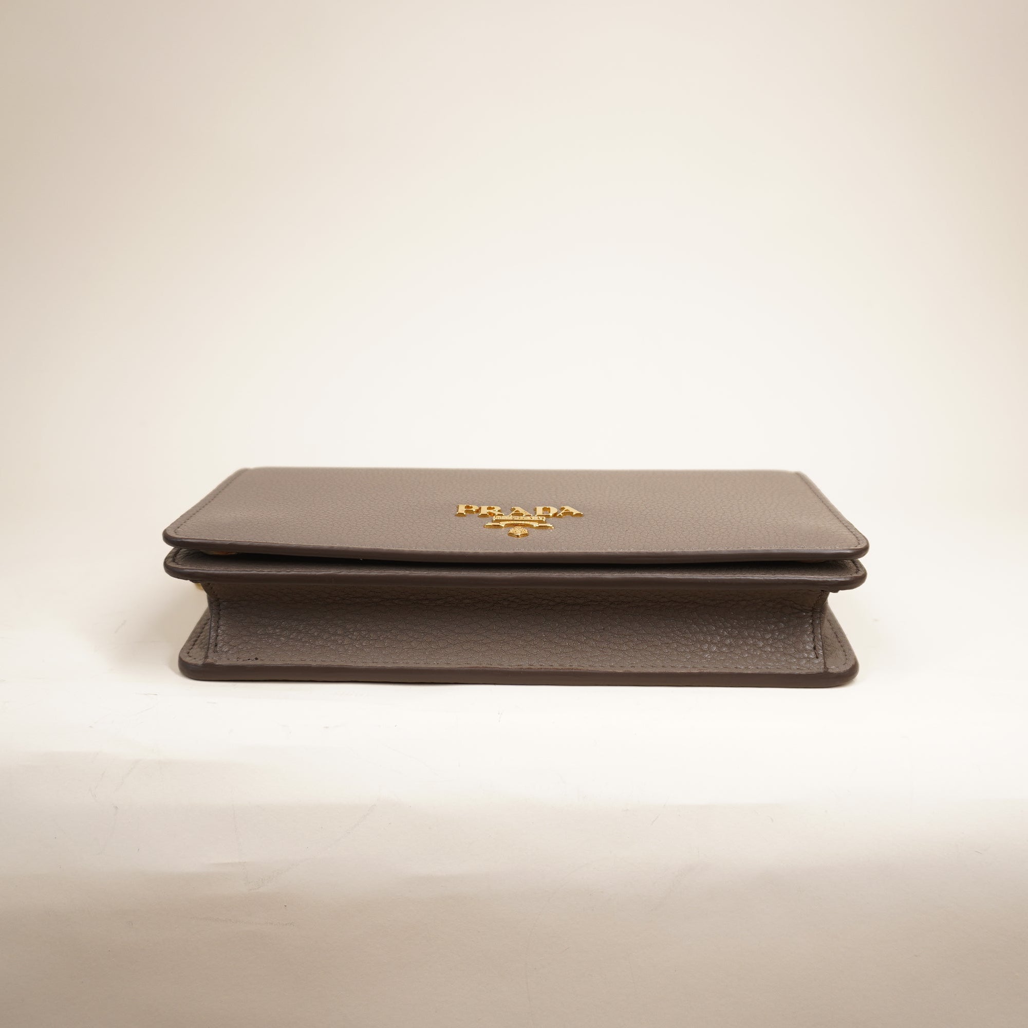 PRE-OWNED Grey Vitello Wallet on a Chain Crossbody Bag