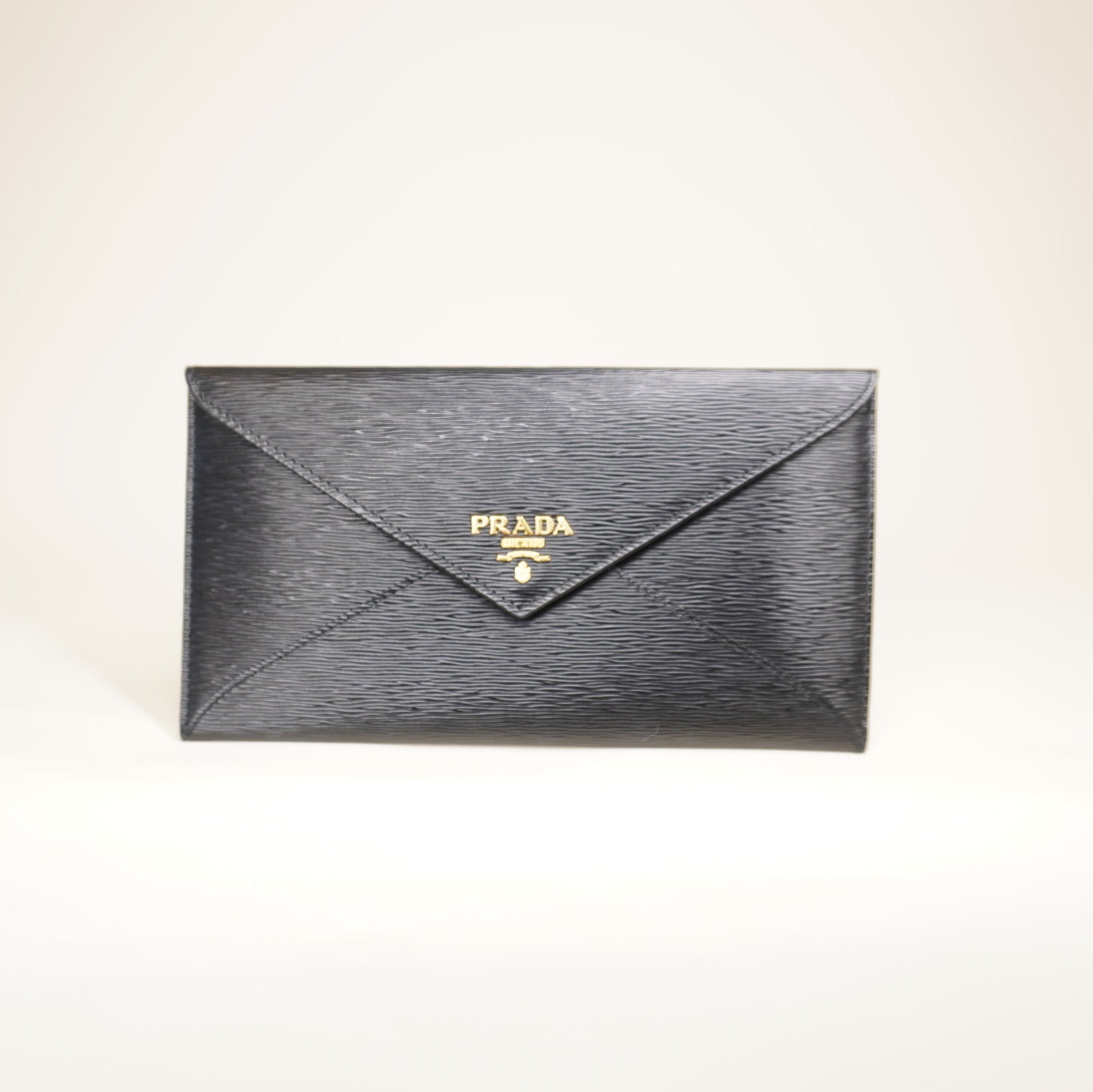 PRE-OWNED Black Vitello Move Envelope Clutch