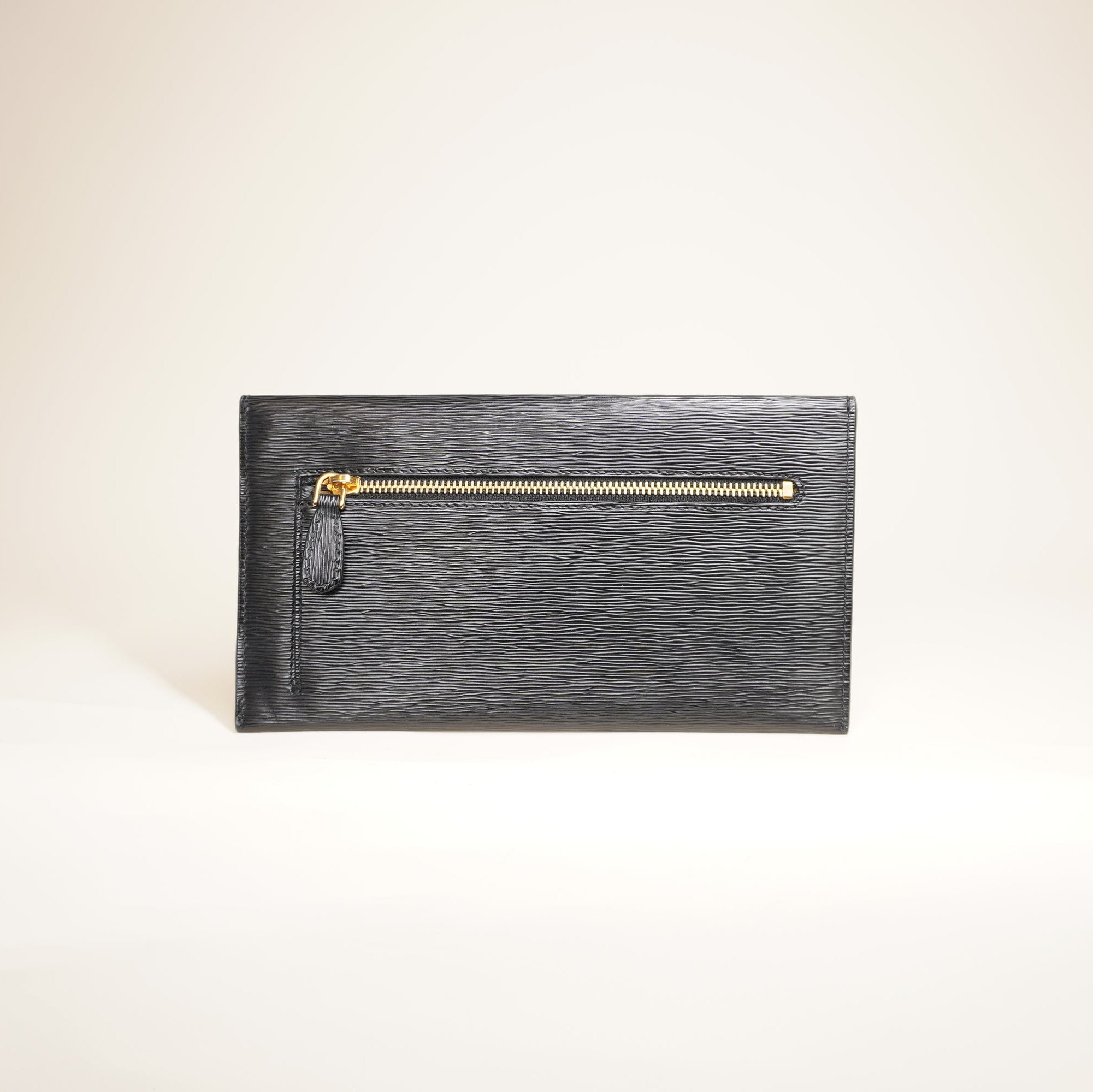 PRE-OWNED Black Vitello Move Envelope Clutch