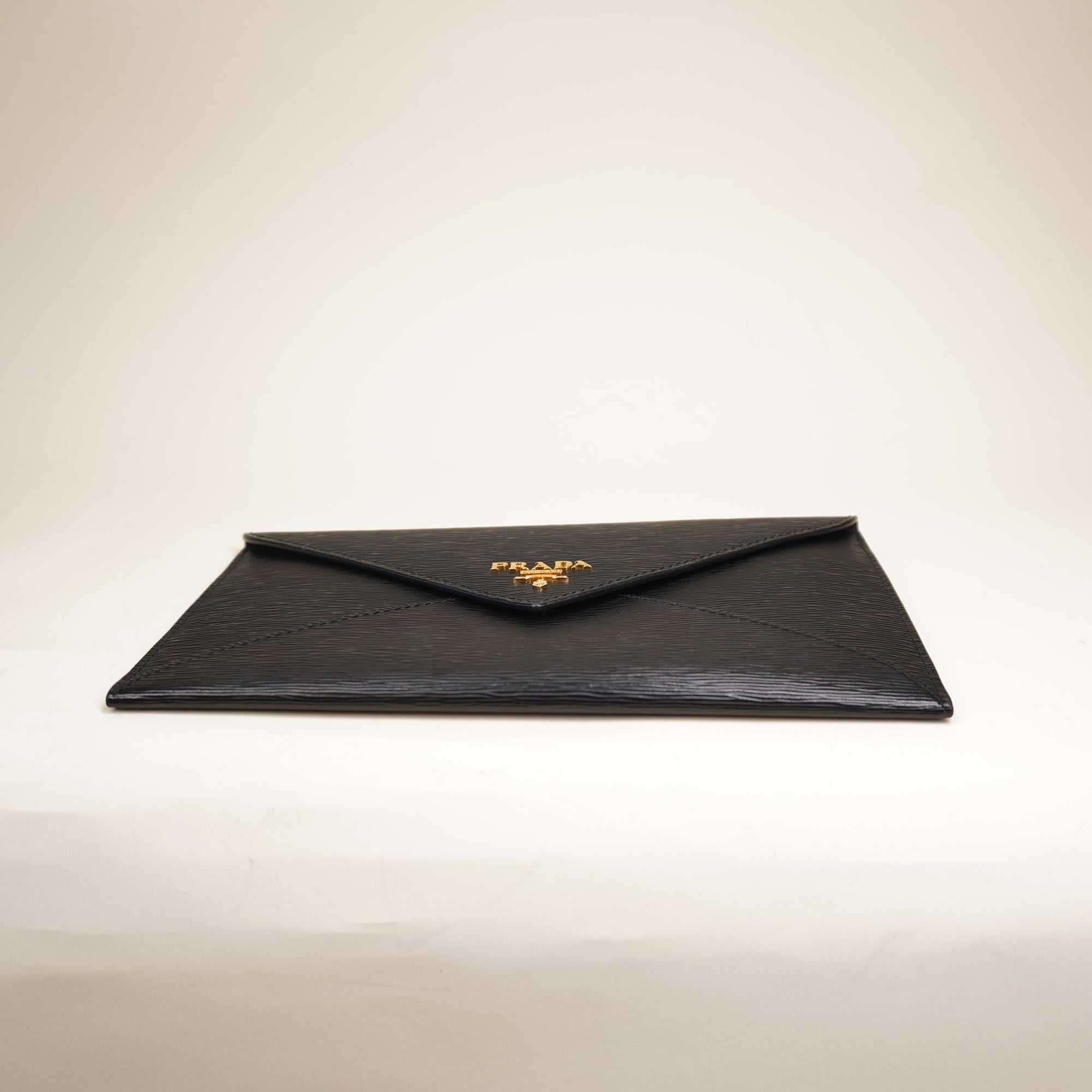 PRE-OWNED Black Vitello Move Envelope Clutch