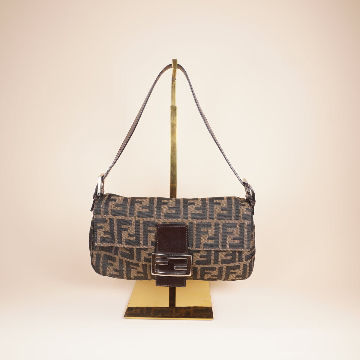 PRE-OWNED FF Baguette Brown Zucca Canvas Shoulder Bag
