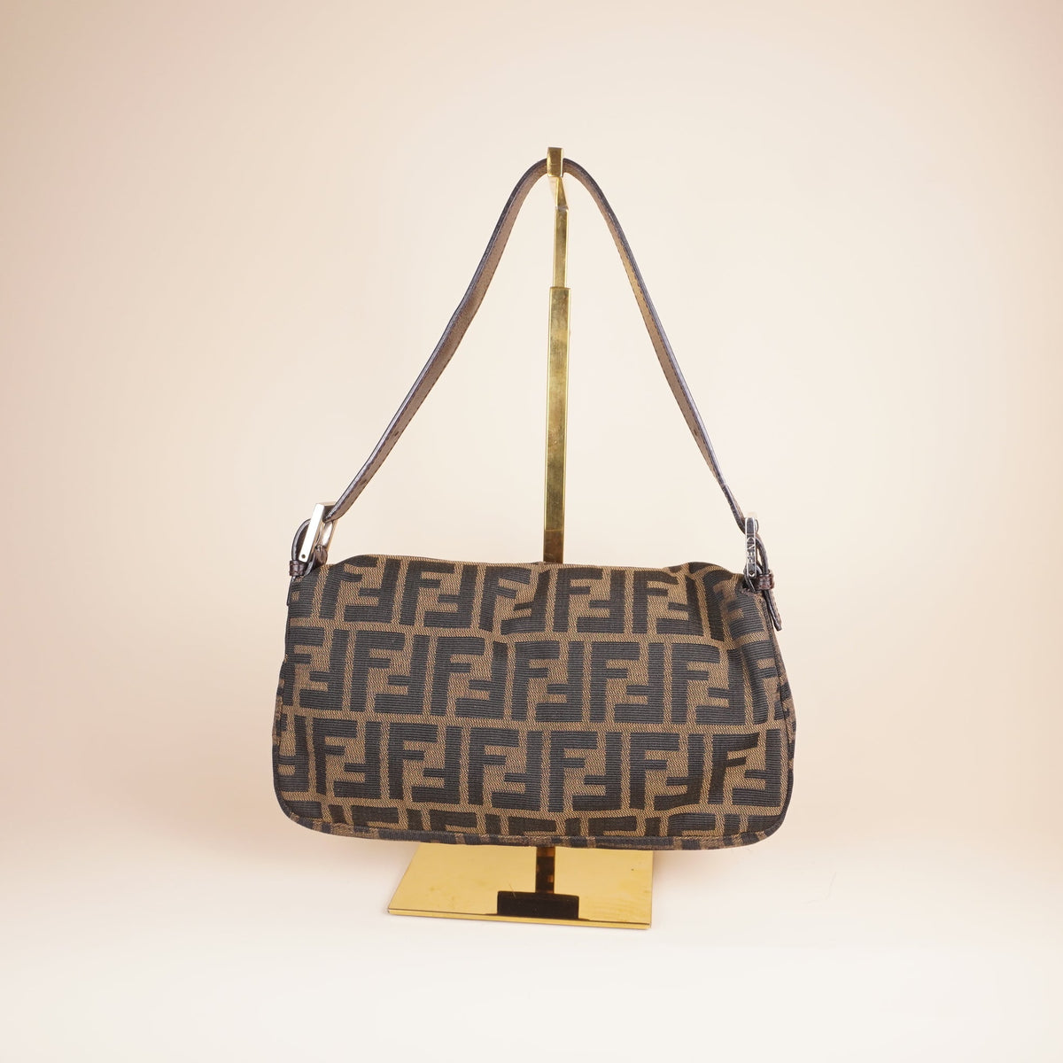 PRE-OWNED FF Baguette Brown Zucca Canvas Shoulder Bag